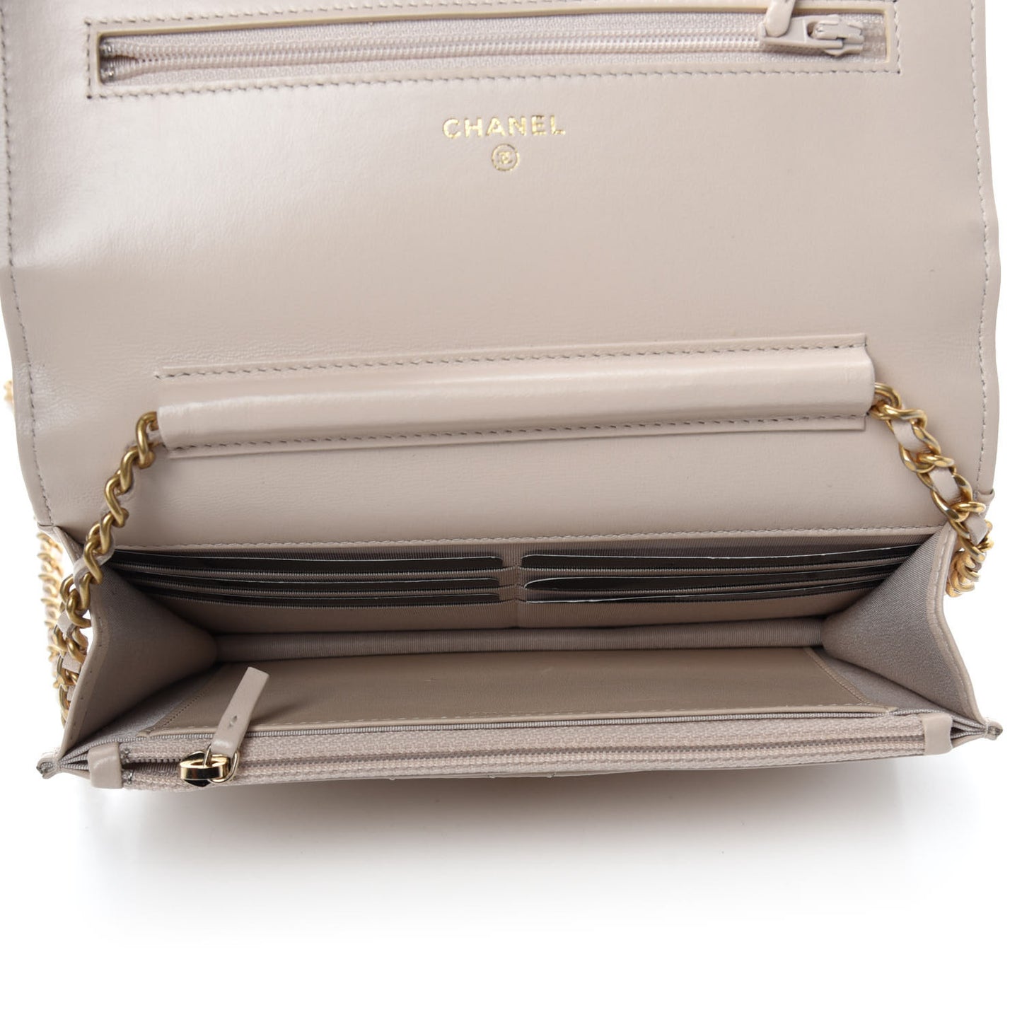 Lambskin Quilted Chain Around Wallet On Chain WOC Beige