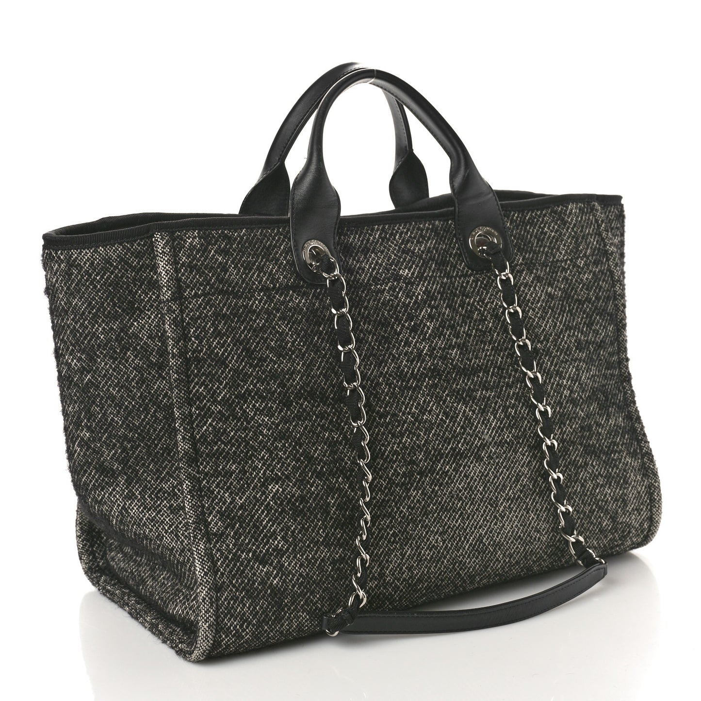 Mixed Fibers Calfskin Medium Deauville Tote Black