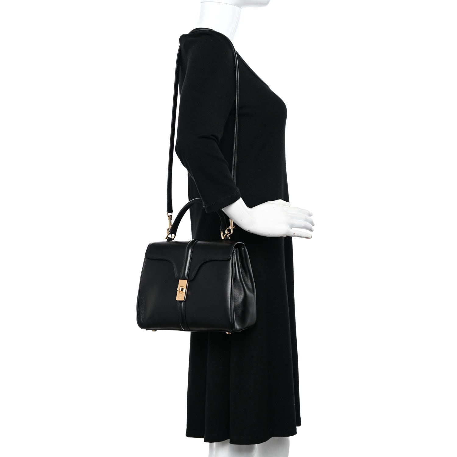 Celine Satinated Calfskin Small 16 Top Handle Bag Black 2 of 11