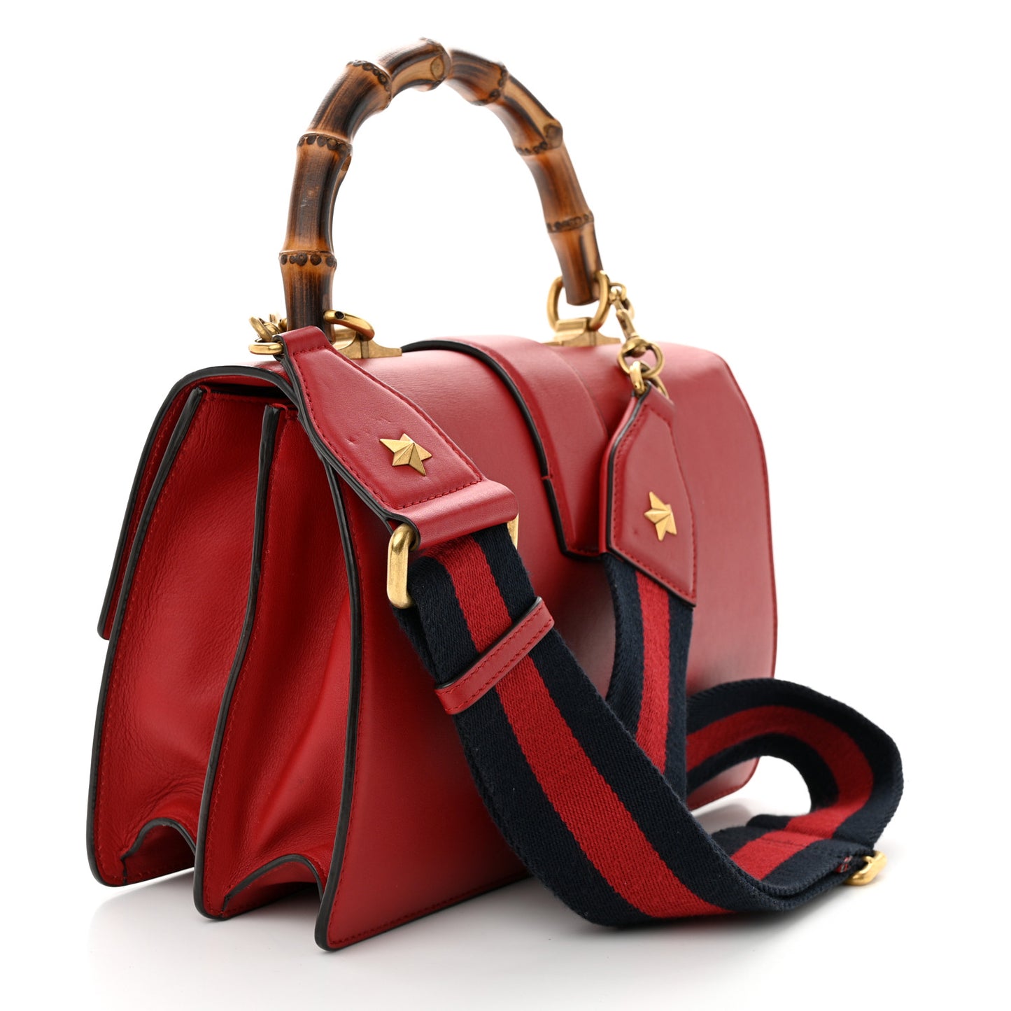 Moon Calfskin Web Medium Dionysus Bamboo Top Handle Bag Hibiscus Red