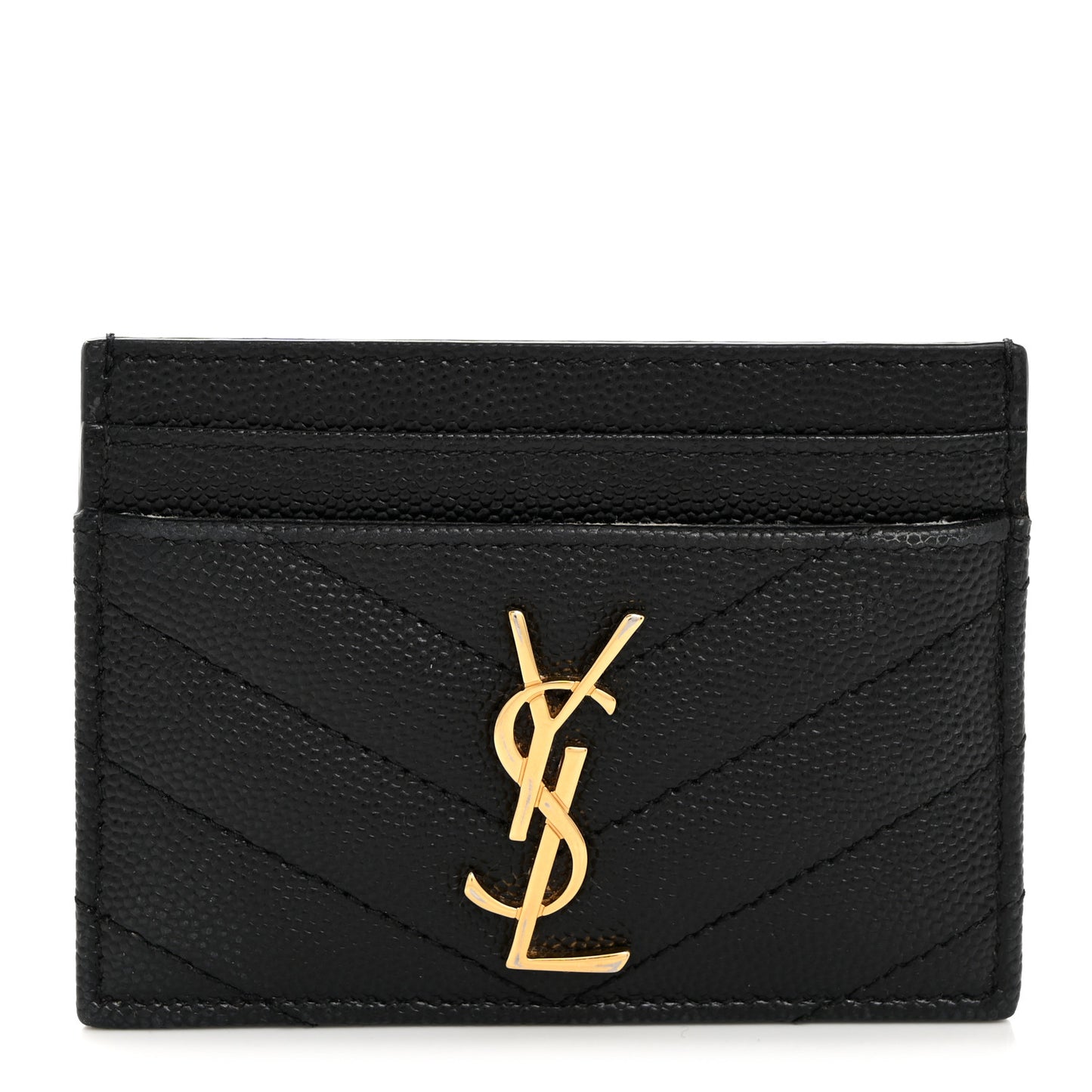 Grain De Poudre Matelasse Chevron Monogram Credit Card Case Black