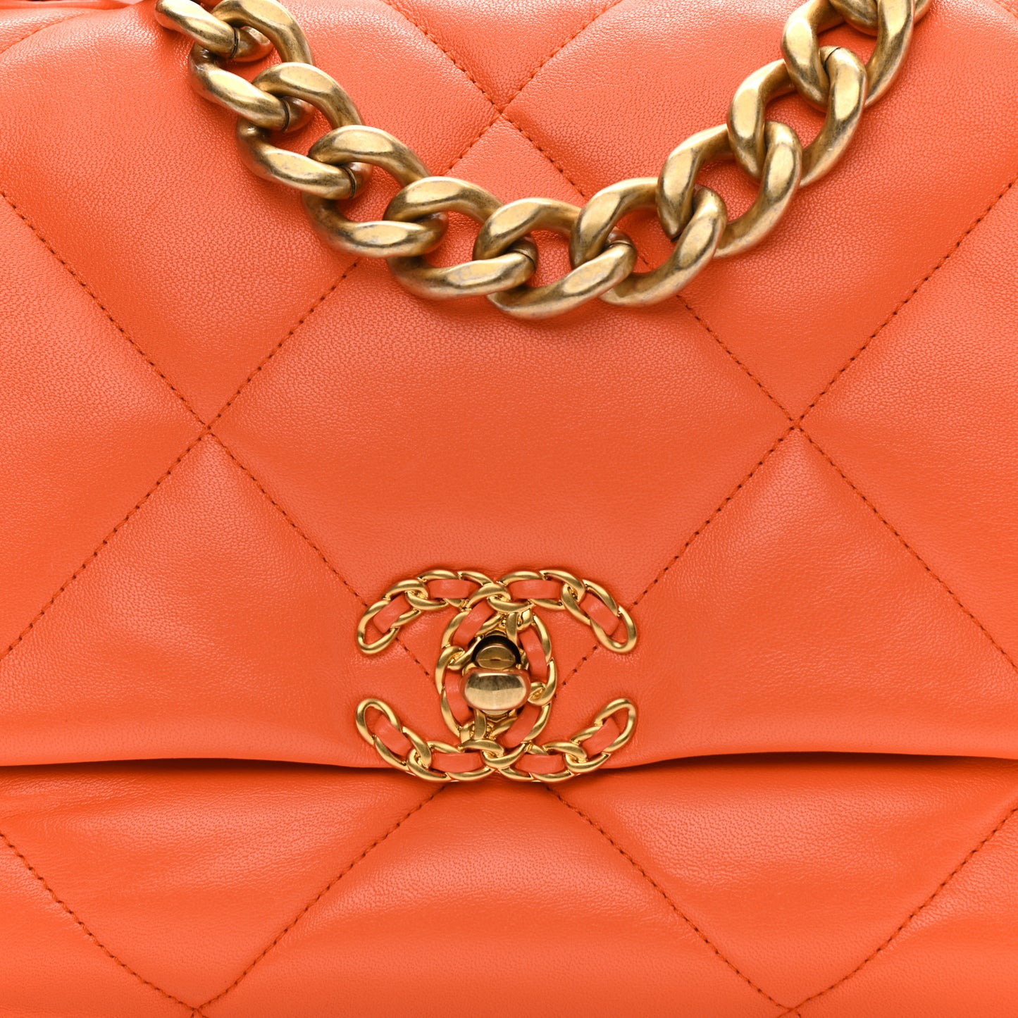 Lambskin Quilted Large Chanel 19 Flap Orange