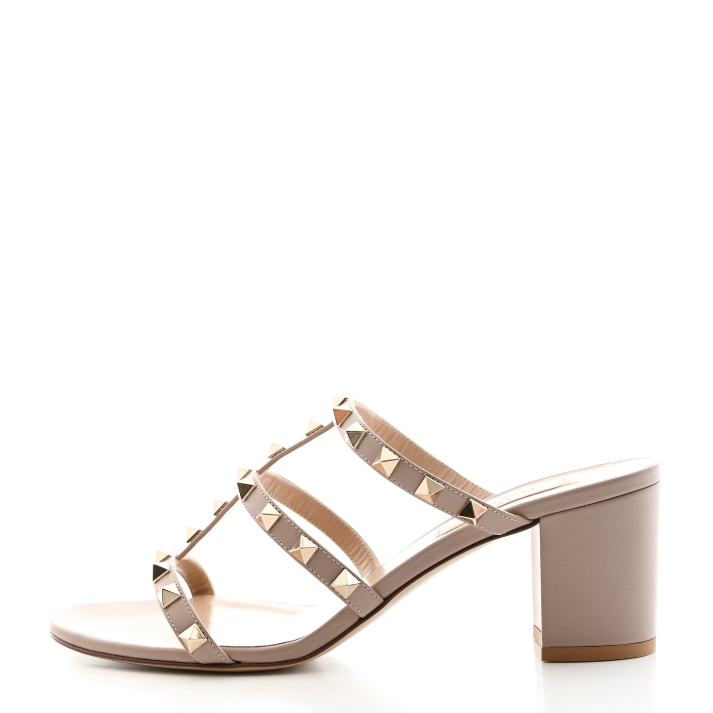 Calfskin Rockstud 60mm Caged Slide Sandals 38 Poudre