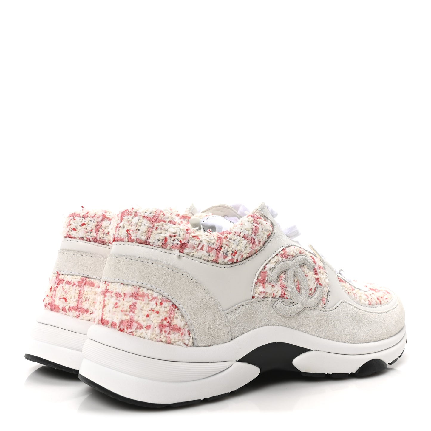 Tweed Suede Calfskin Womens CC Sneakers 40 Ecru Pink Red White