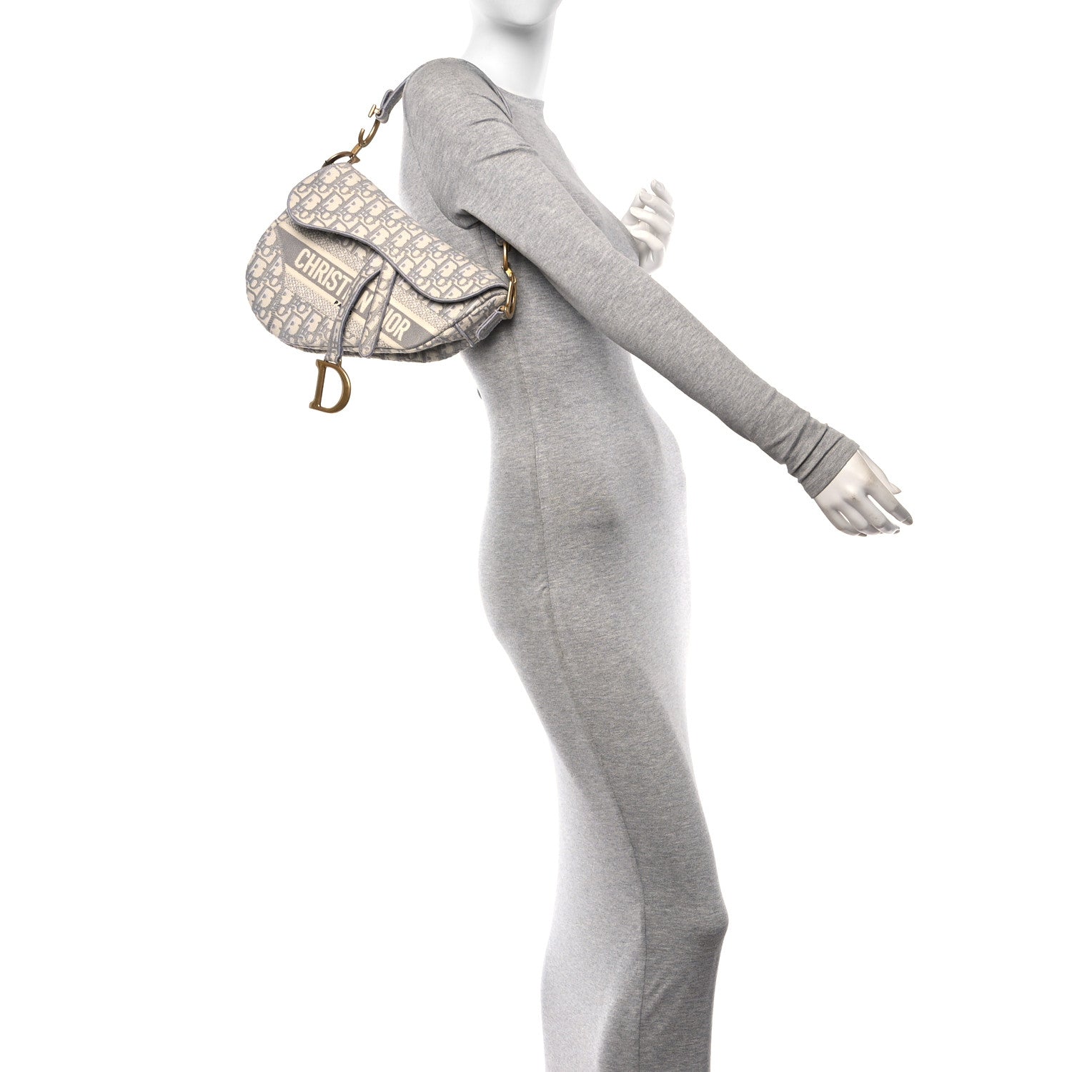 Christian Dior Oblique Embroidered Saddle Bag Gray 2 of 10