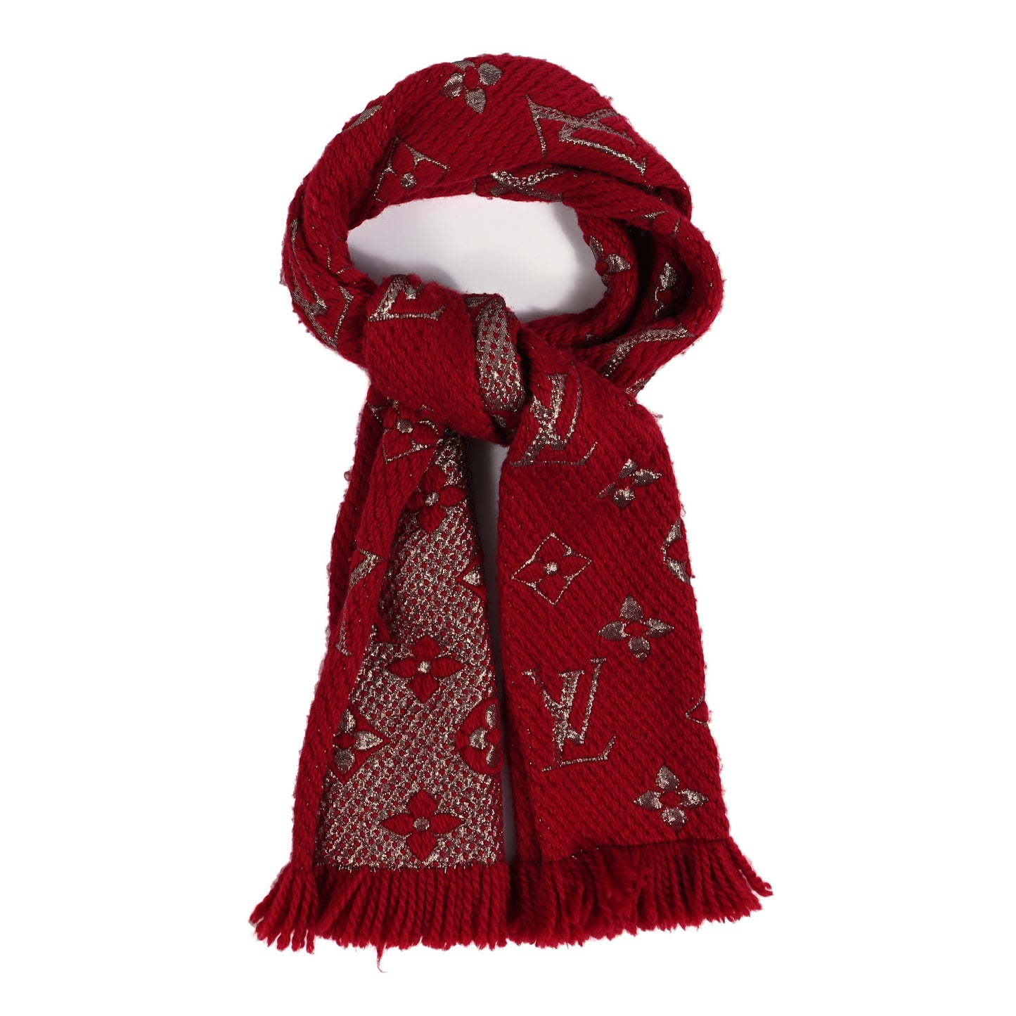 Wool Silk Logomania Shine Scarf Rubis