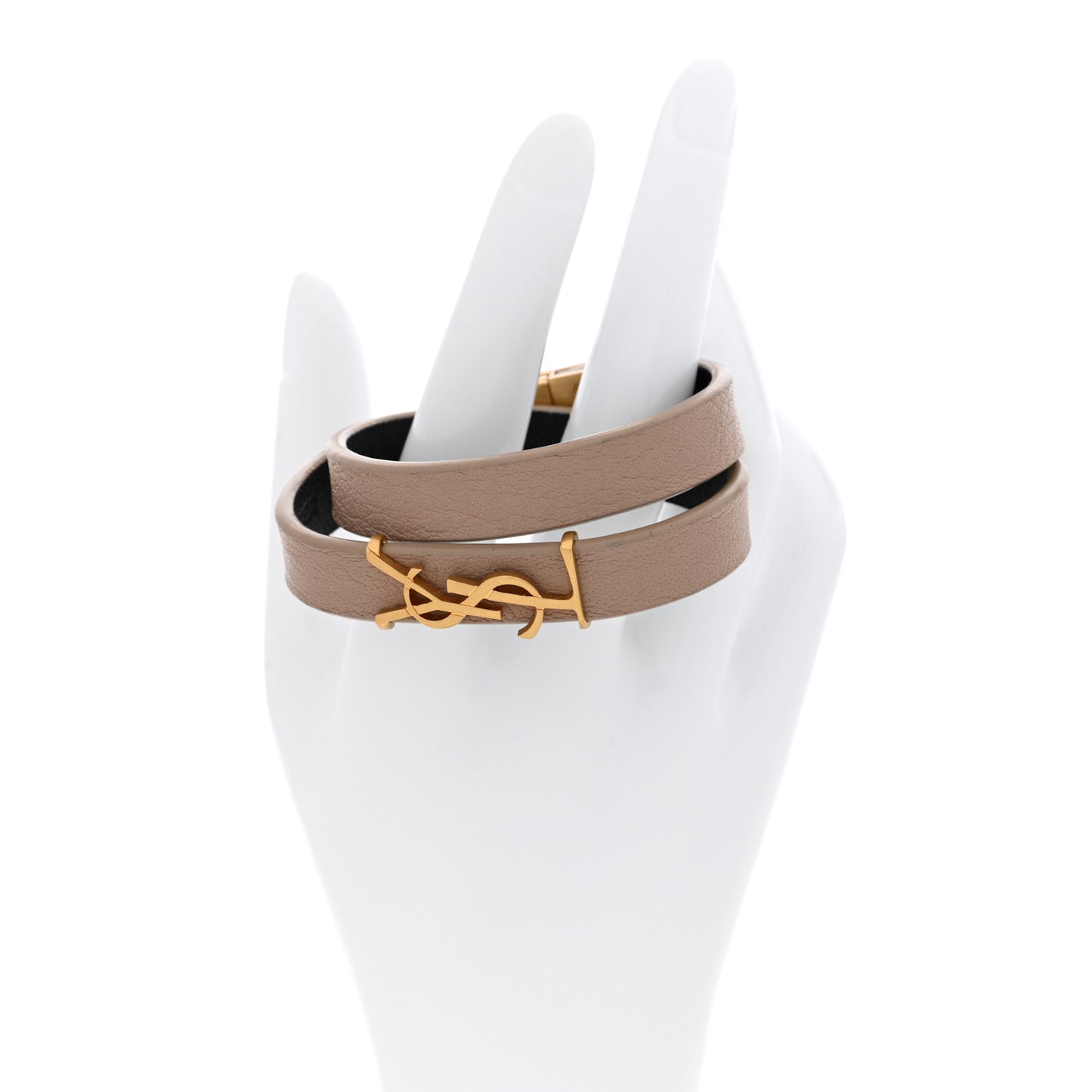 Calfskin Opyum Double Wrap Bracelet S Dark Beige
