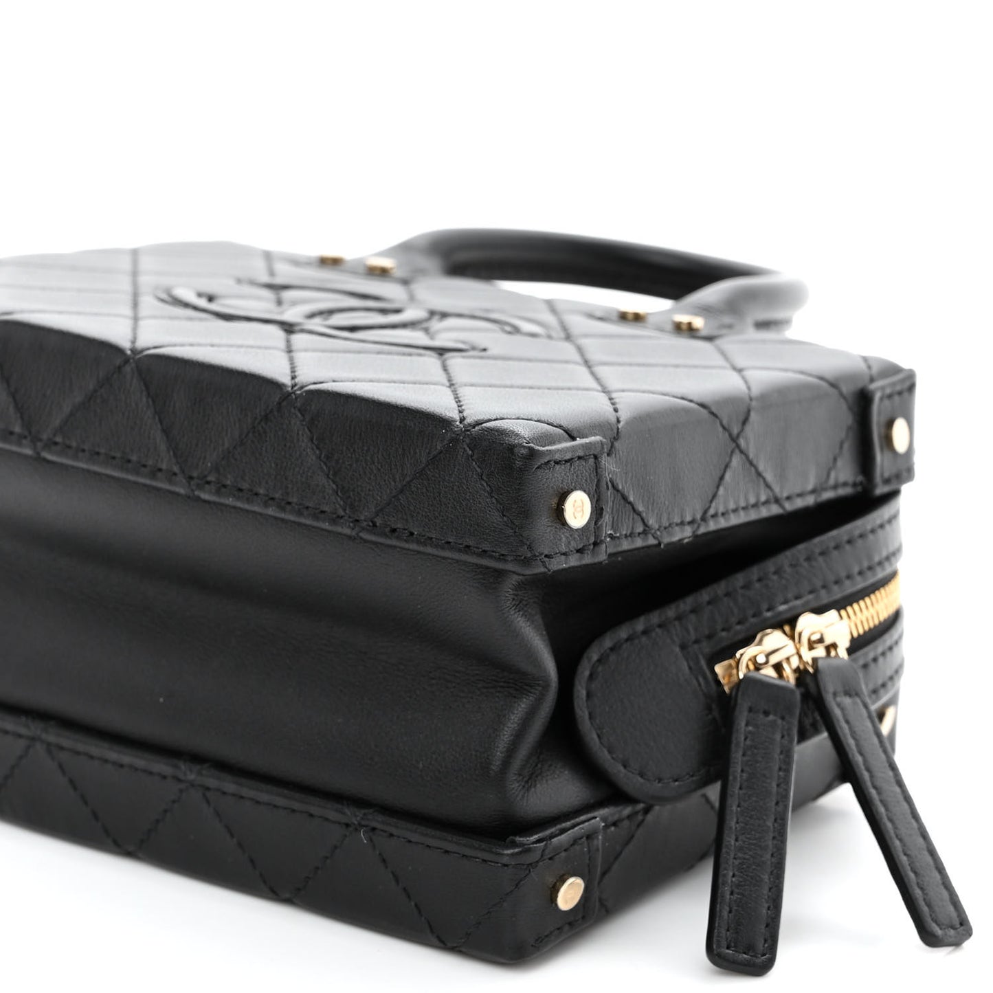 Calfskin Quilted Small Studded Square Vanity Case Black