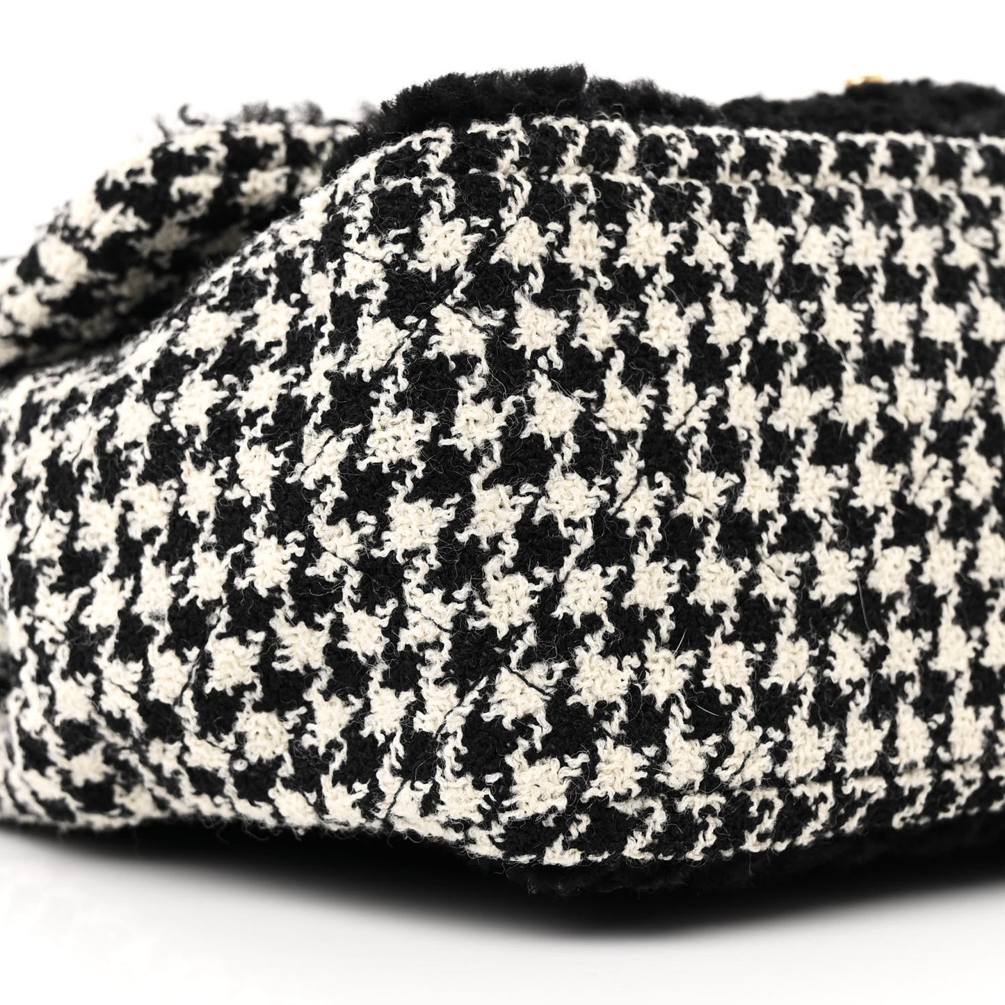 Shearling Tweed Jumbo Single Flap Black White