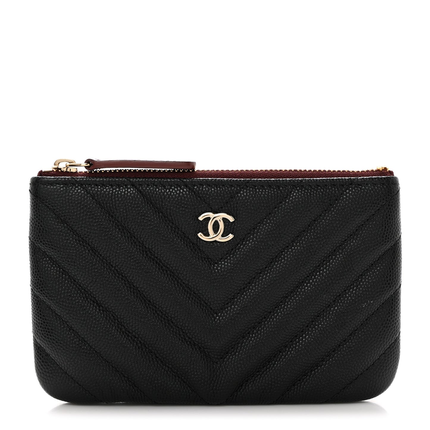 Caviar Chevron Quilted Small Cosmetic Case Black