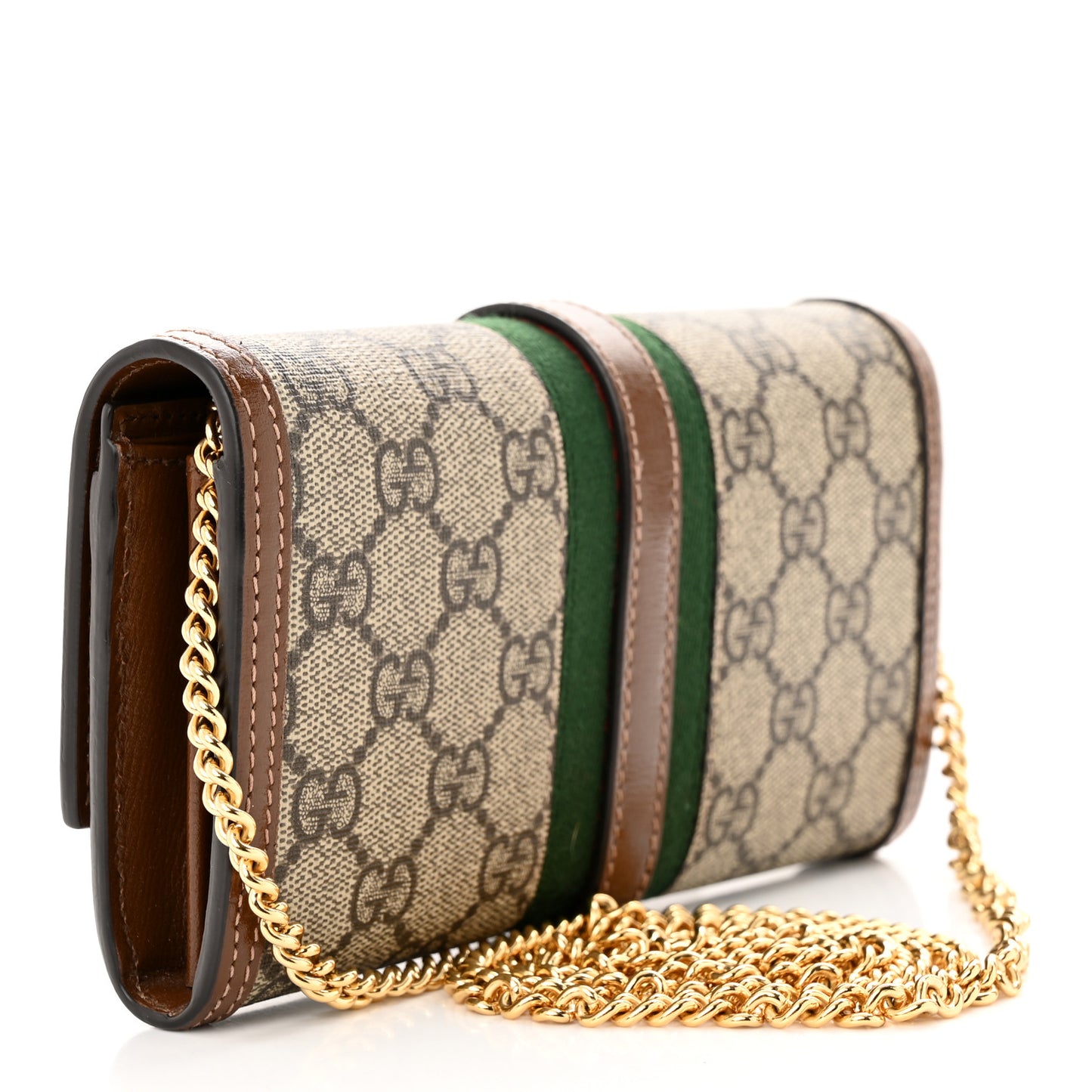 GG Supreme Monogram Azalea Calfskin Web Jackie 1961 Chain Wallet Beige Ebony Brown Sugar