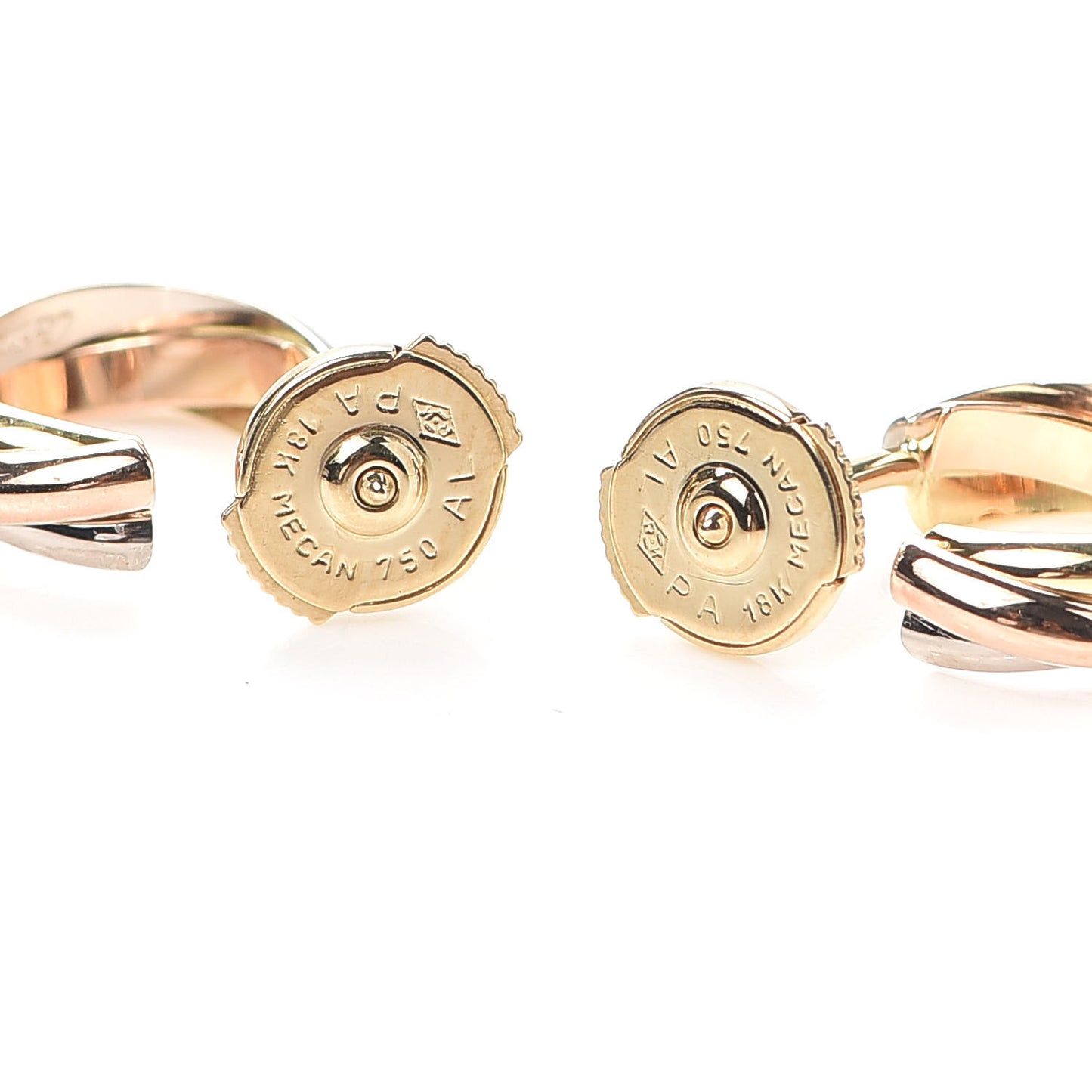 18K Pink Yellow White Gold 13mm Trinity Hoop Earrings