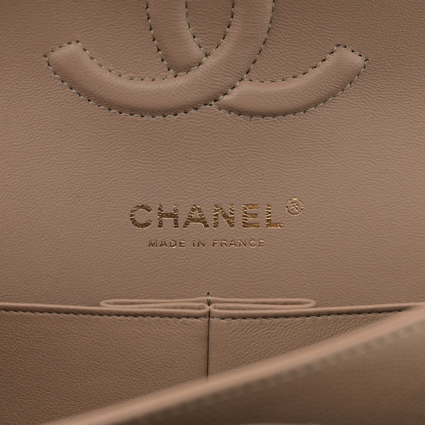 Caviar Quilted Medium Double Flap Dark Beige