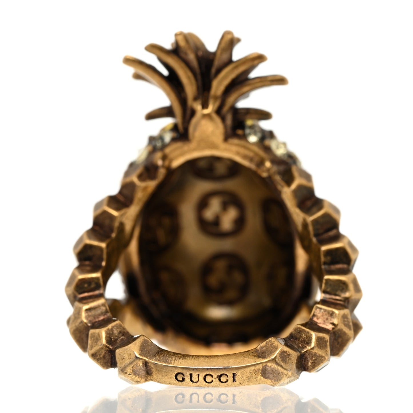 Metal Crystal Pineapple Motif Ring L Aged Gold