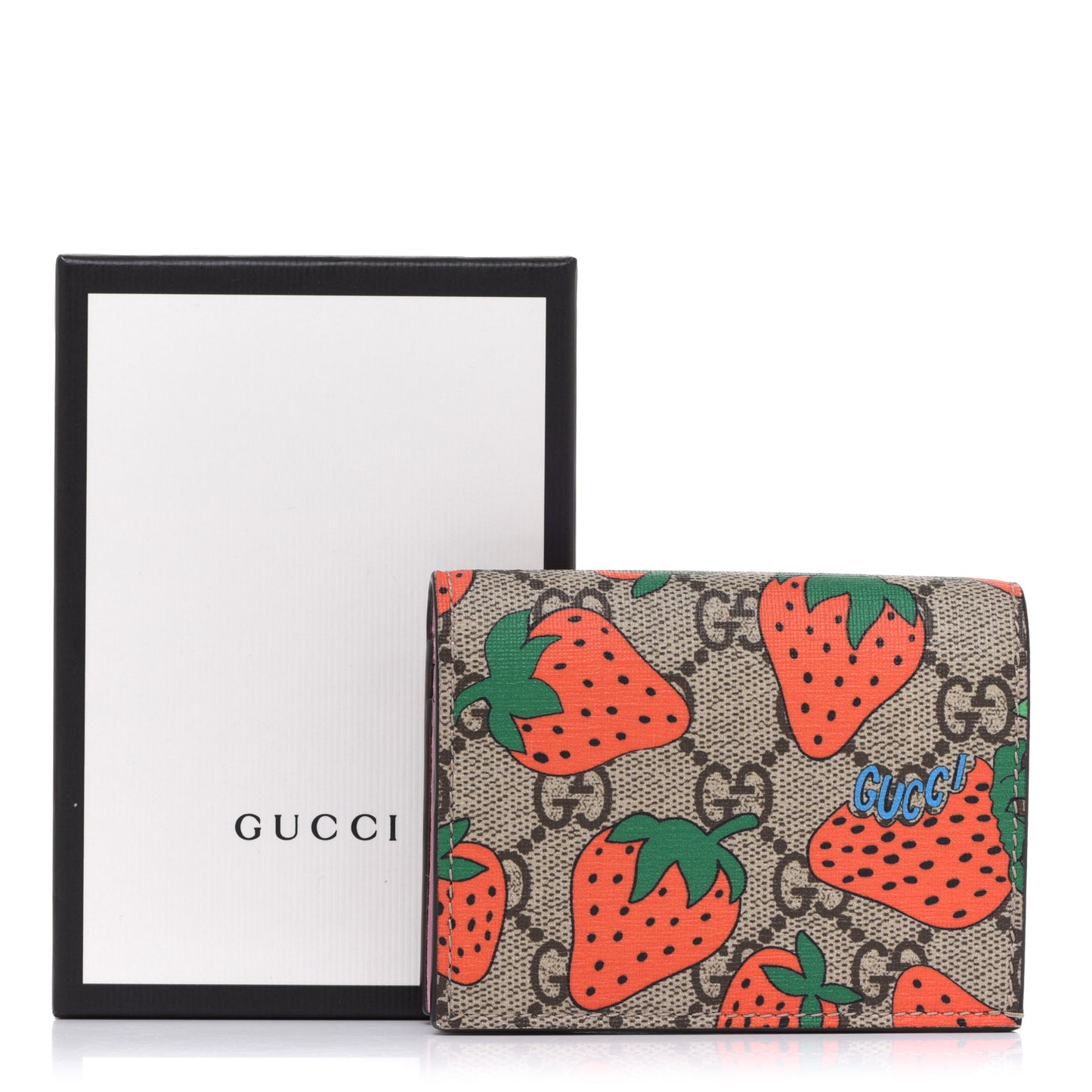 GG Supreme Monogram Strawberry Card Case