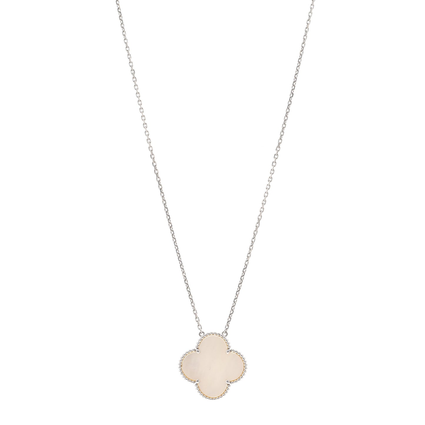 18K White Gold Mother of Pearl Magic Alhambra Pendant Necklace