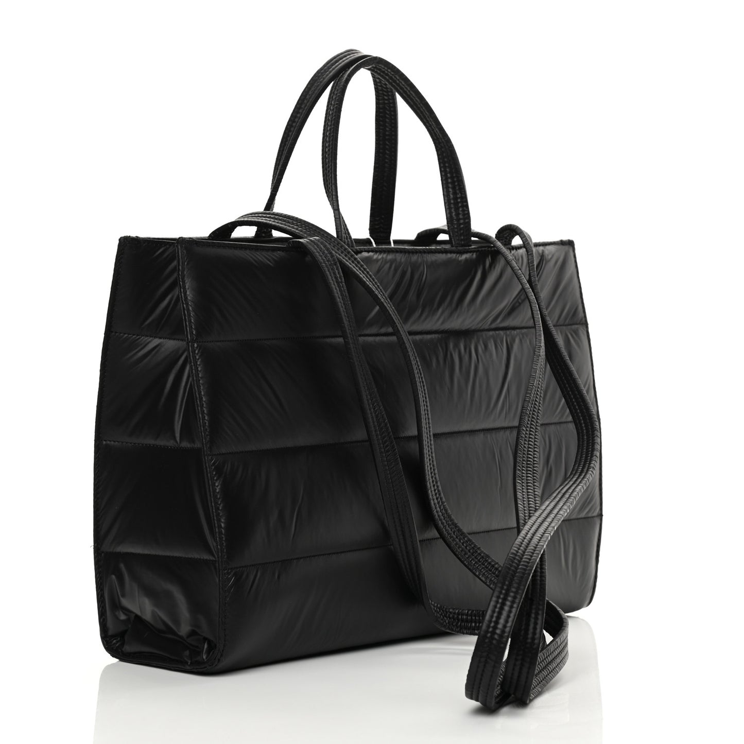 Nylon Medium Puff Shopping Bag Black