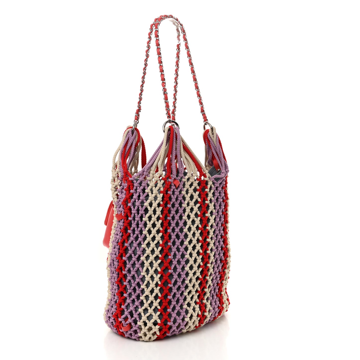 Lambskin Mixed Fibers Large Shopping Bag Red Purple White