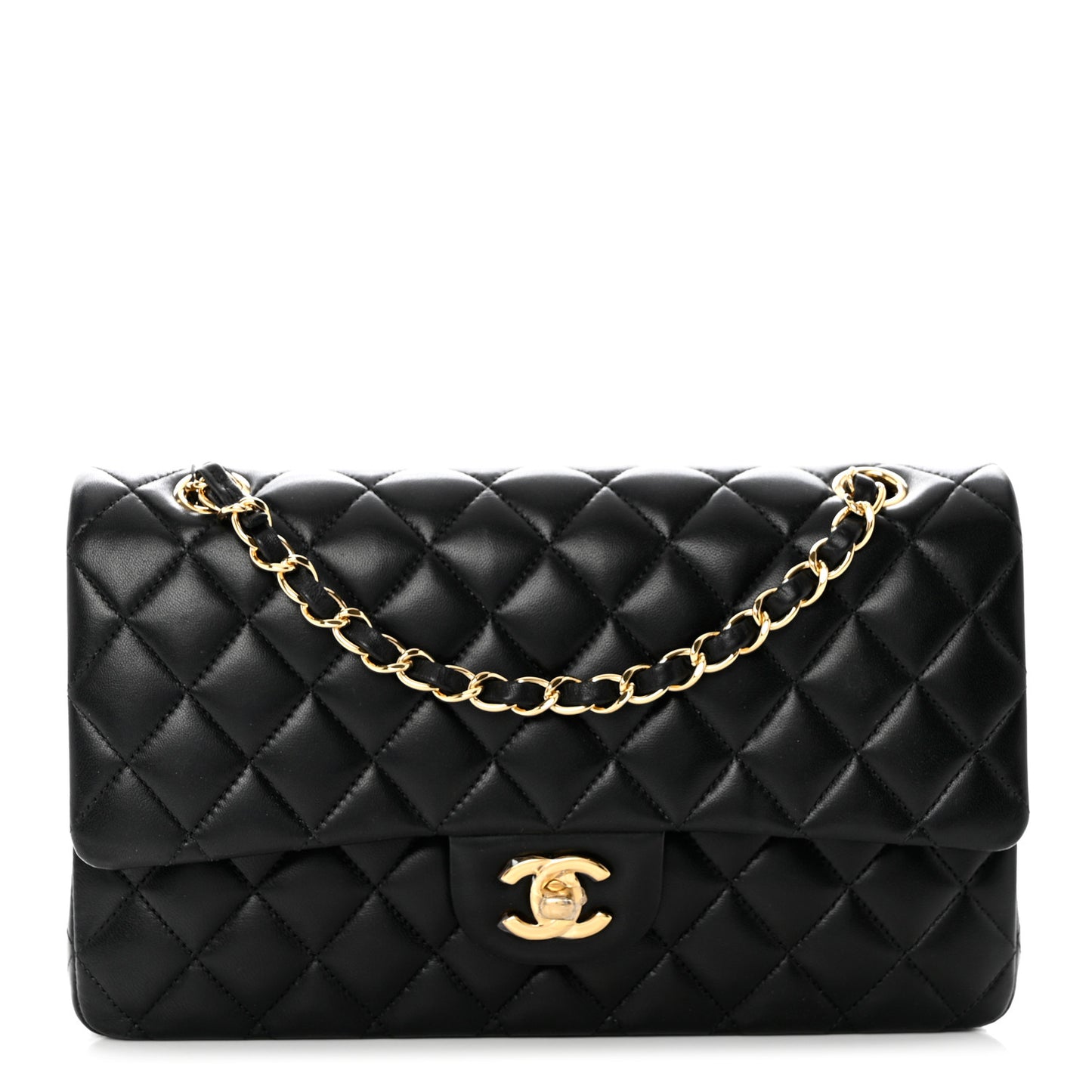 Lambskin Quilted Medium Double Flap Black