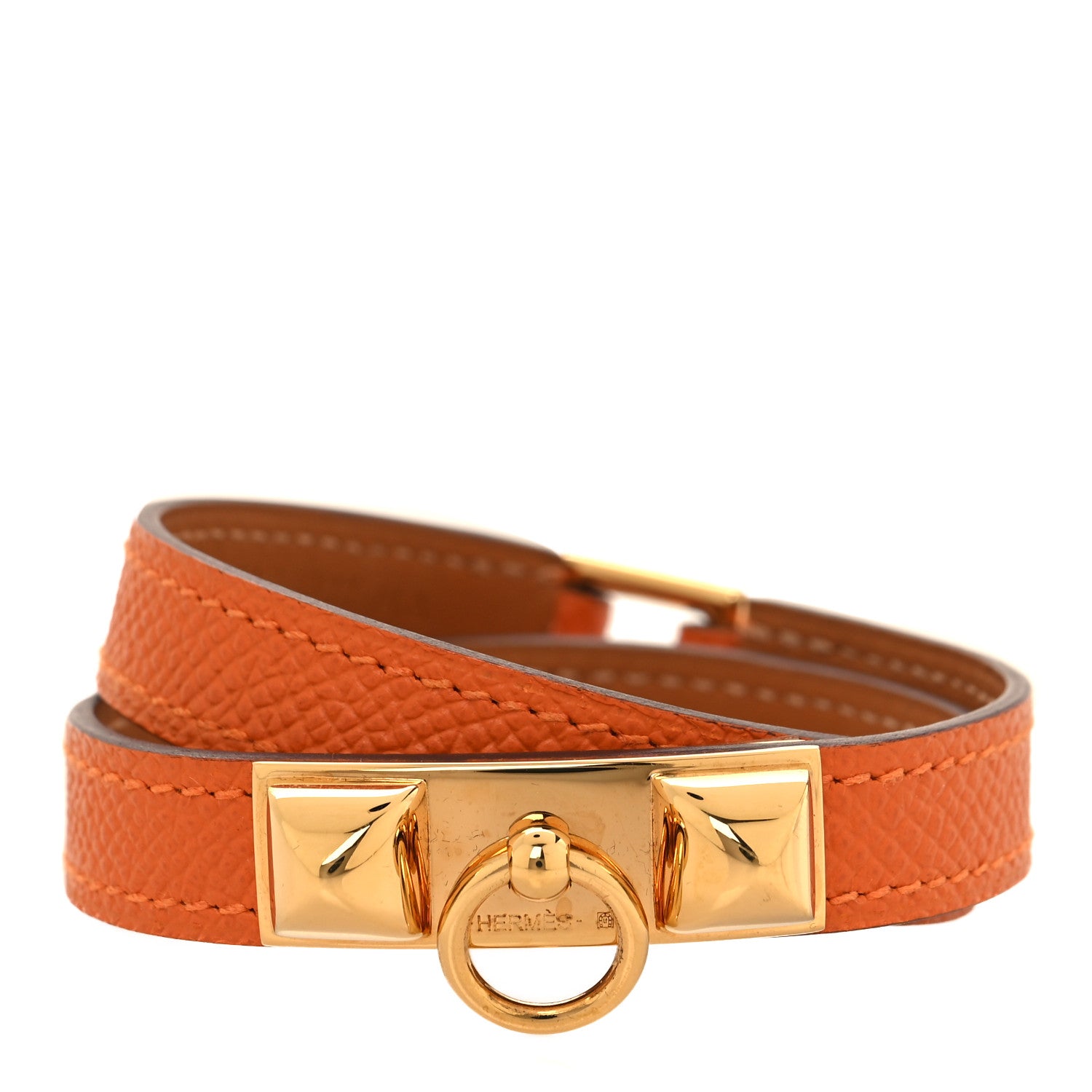 Hermes Epsom Rivale Double Tour Bracelet T4 Orange 1 of 7
