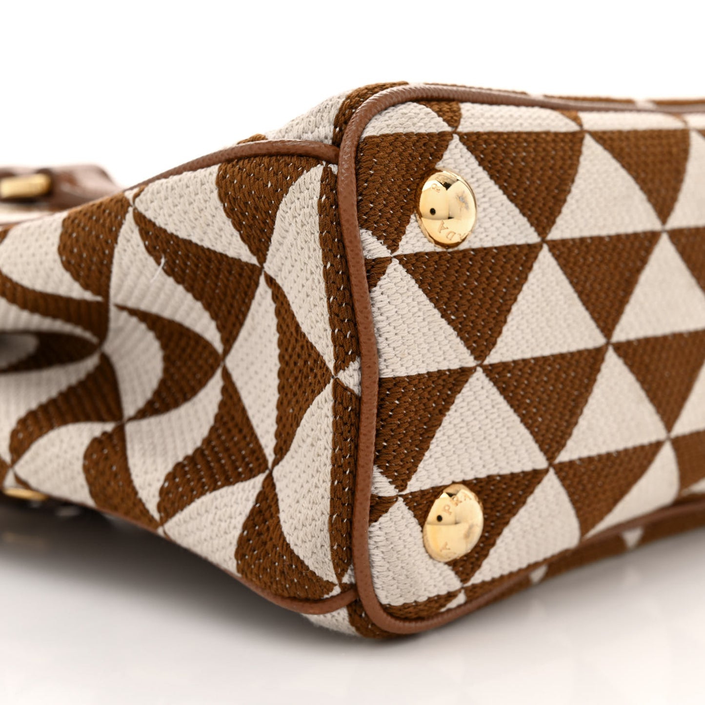 Jacquard Saffiano Triangolo Symbole Embroidered Mini Galleria Double Zip Tote Tabacco Talco
