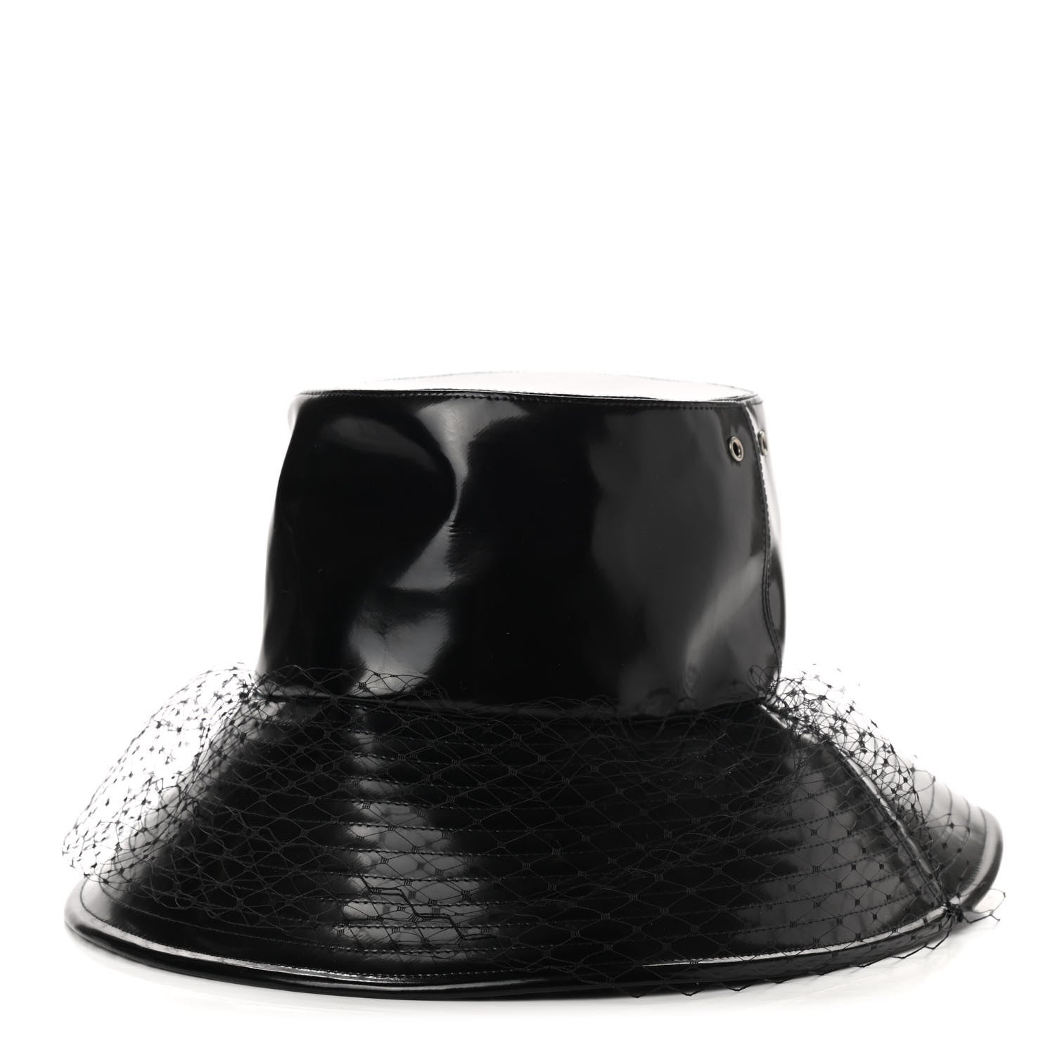 Christian Dior Patent Teddy-D Bob Bucket Hat with Veil 56 Black 1 of 8