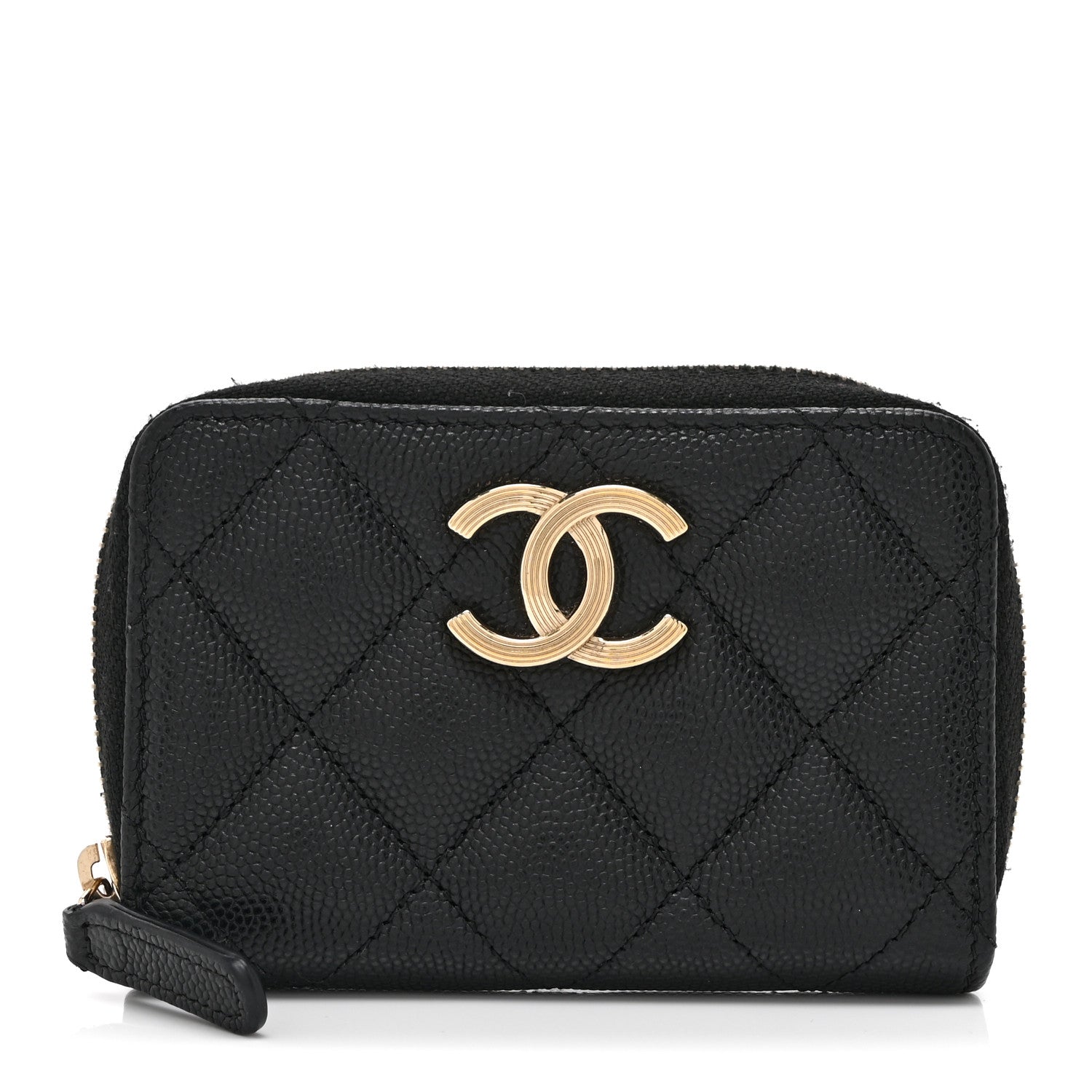Chanel Caviar Quilted Striated CC Zip Coin Purse Black 1841365 