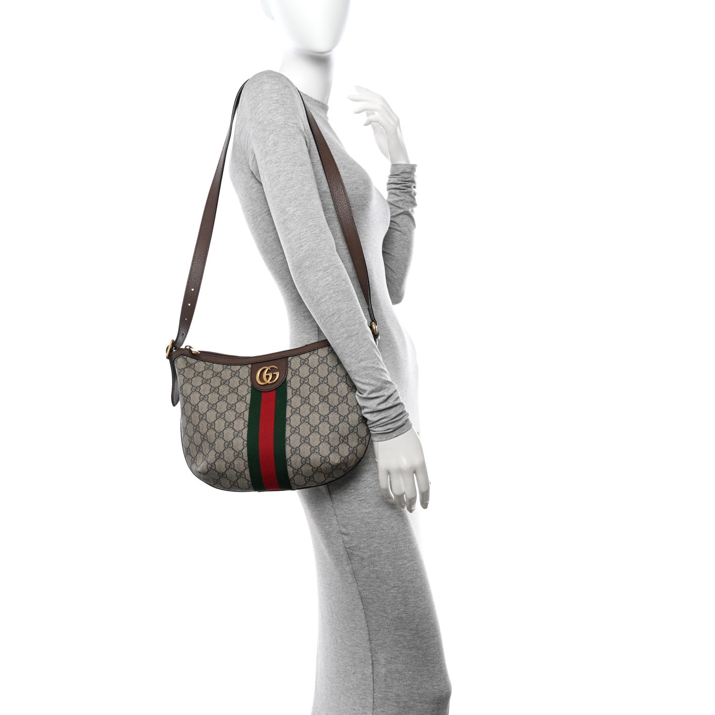 GG Supreme Monogram Web Small Ophidia Half Moon Hobo Brown