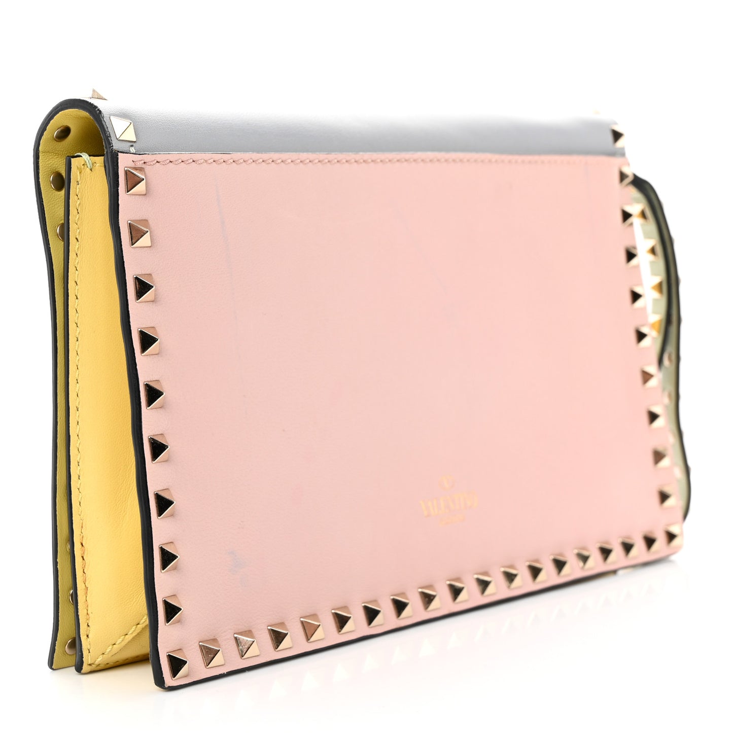 Nappa Watercolor Rockstud Wristlet Clutch Rose Green Yellow Sky