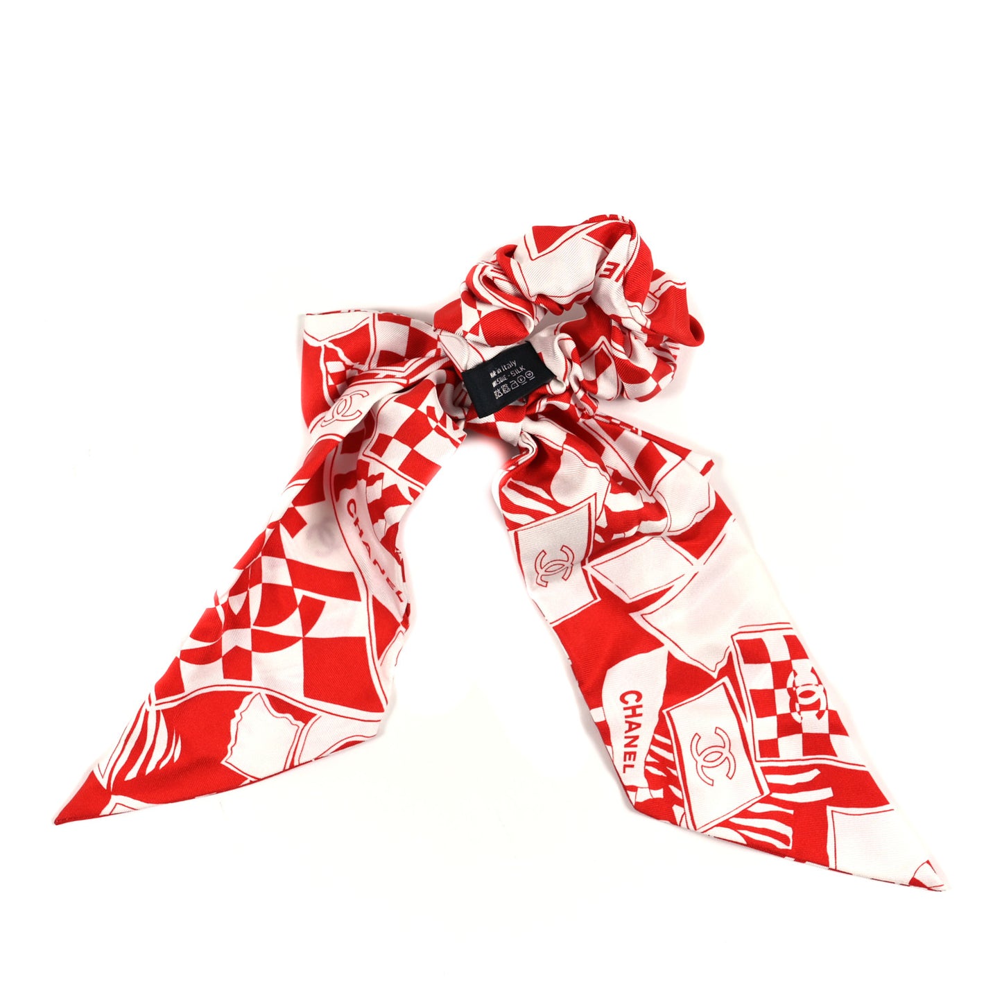 Silk Twill CC Scarf Hair Tie Red White