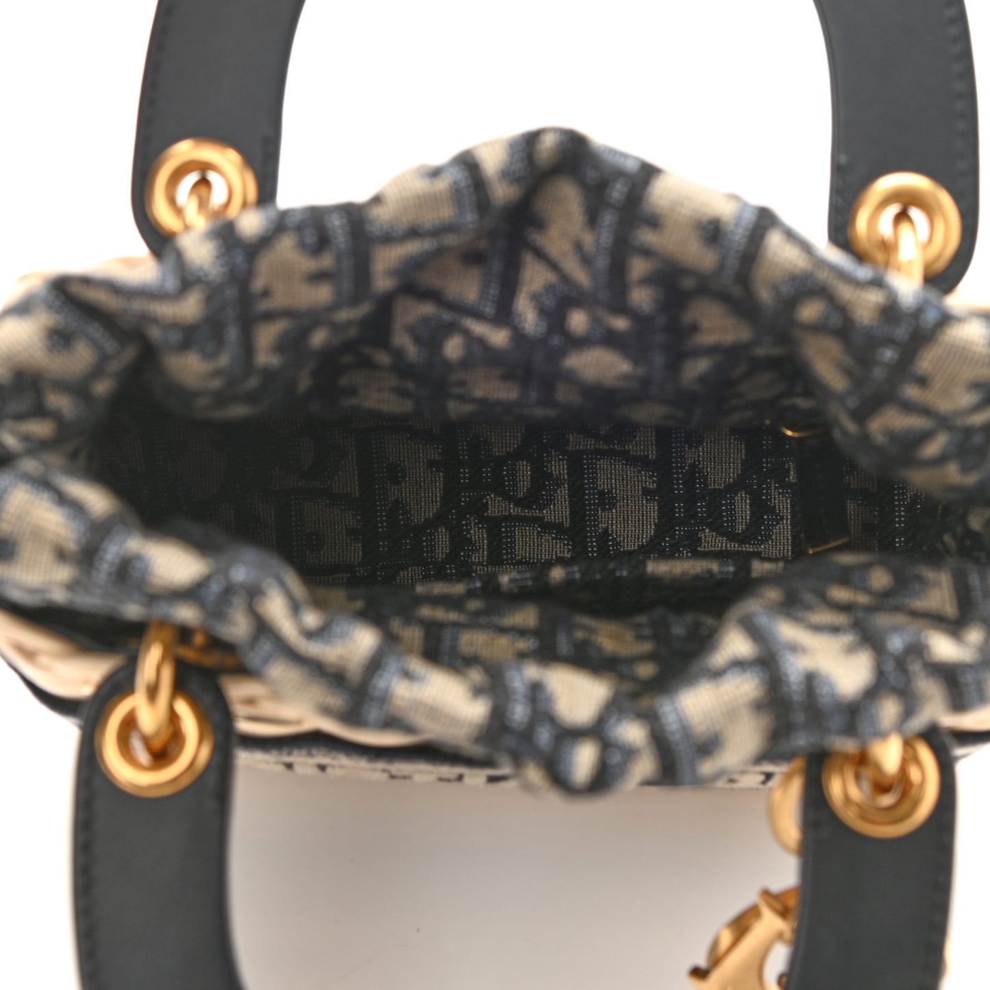 Wicker Oblique Mini Lady Dior Bag Blue