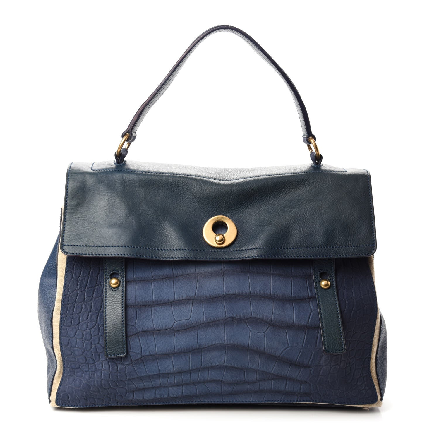 Saint Laurent Calfskin Nubuck Crocodile Embossed Large Muse Two Blue 1 of 10