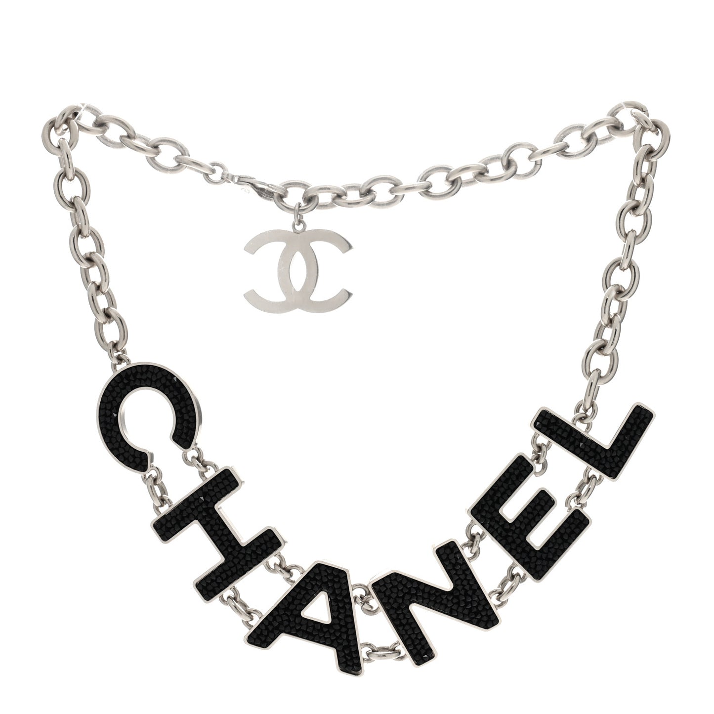 Crystal Logo Necklace Black Silver