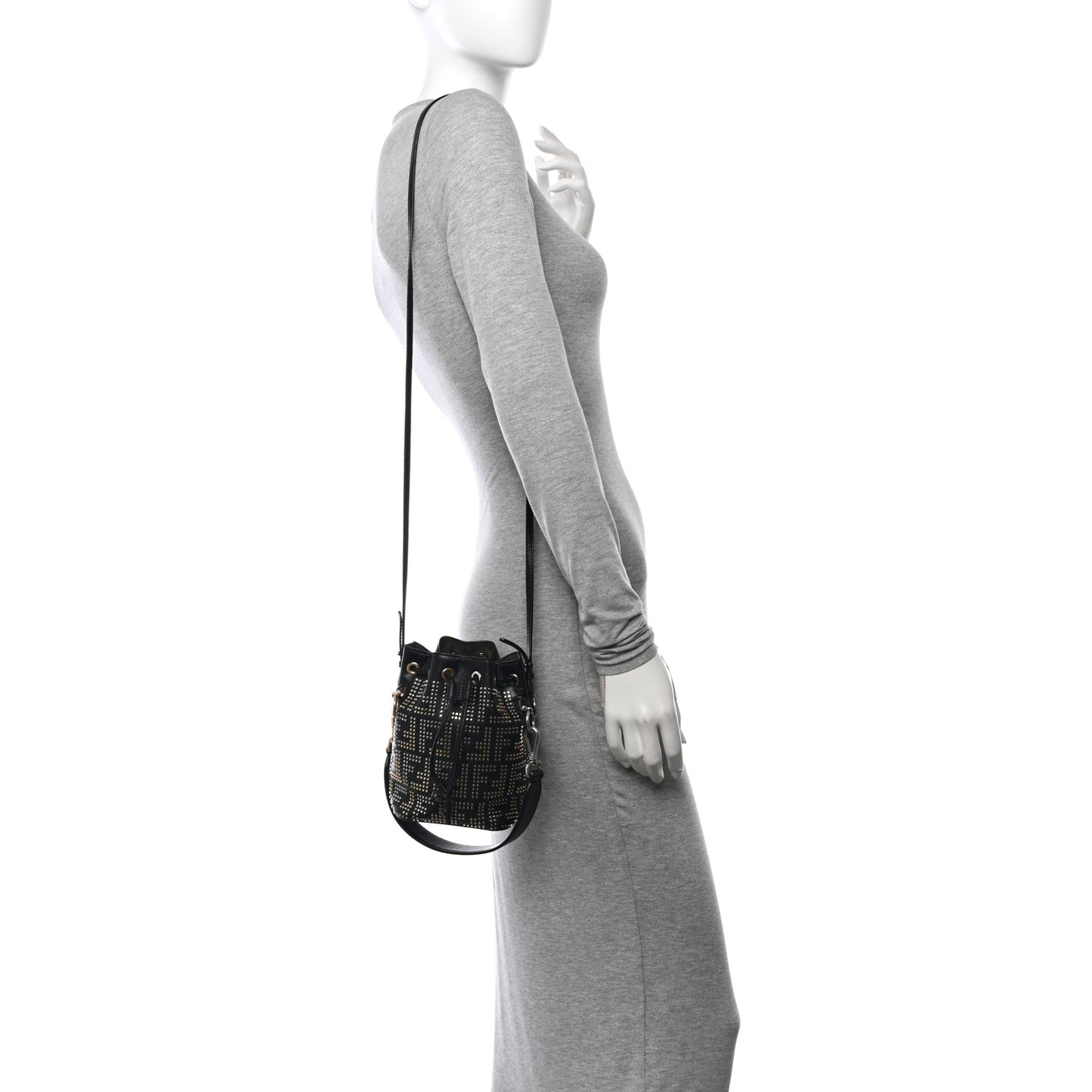 Vitello Liberty F is Fendi FF Studded Mini Mon Tresor Bucket Bag Black