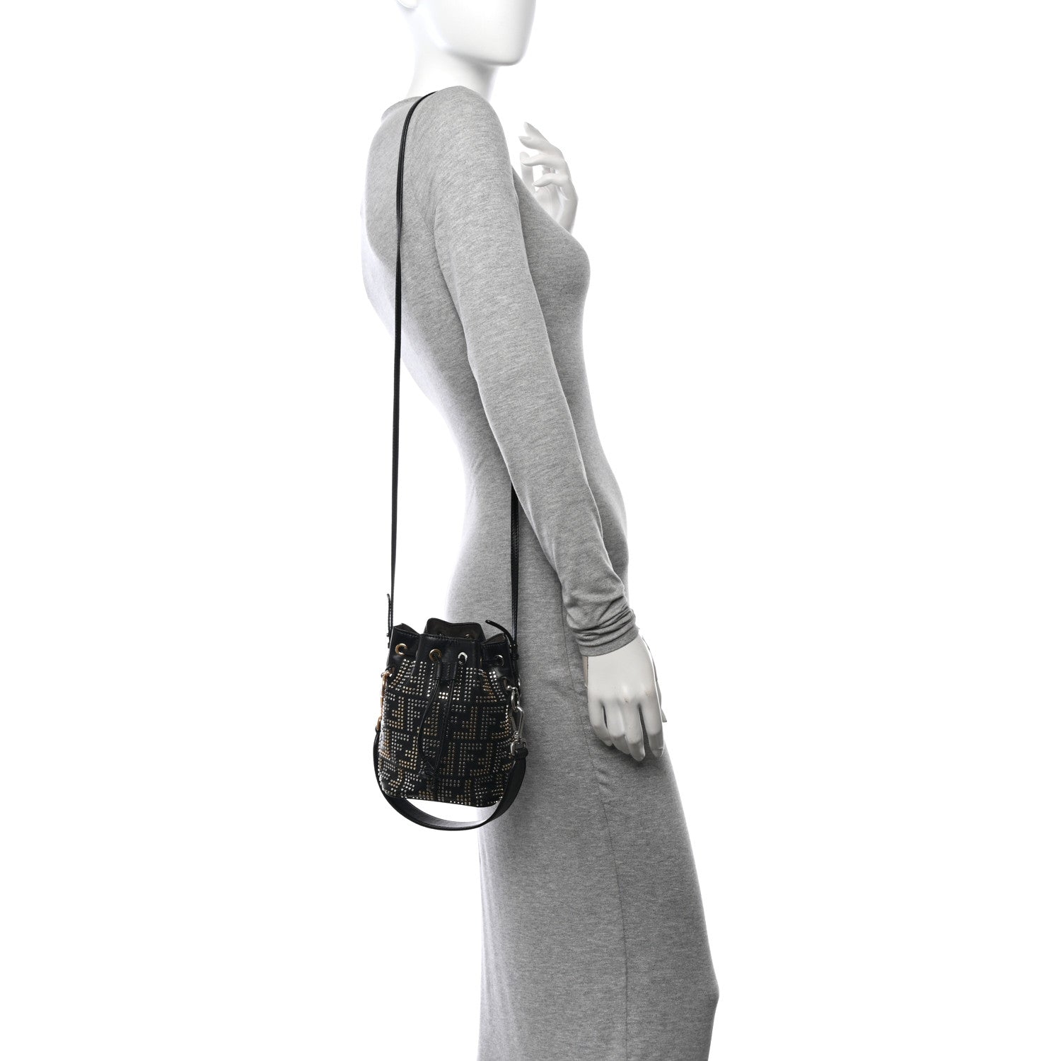 Fendi Vitello Liberty F is Fendi FF Studded Mini Mon Tresor Bucket Bag Black 2 of 13