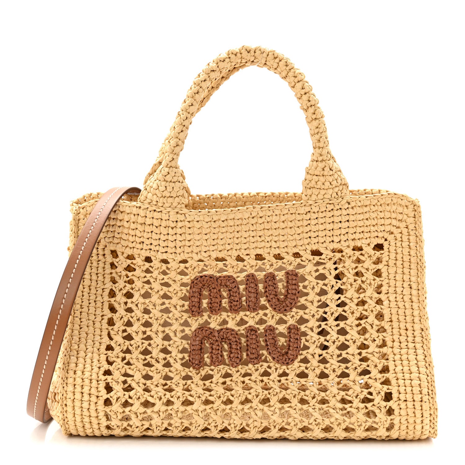 Miu Miu Raffia Crochet Woven Tote Bag Beige 1878323 – FASHIONPHILE