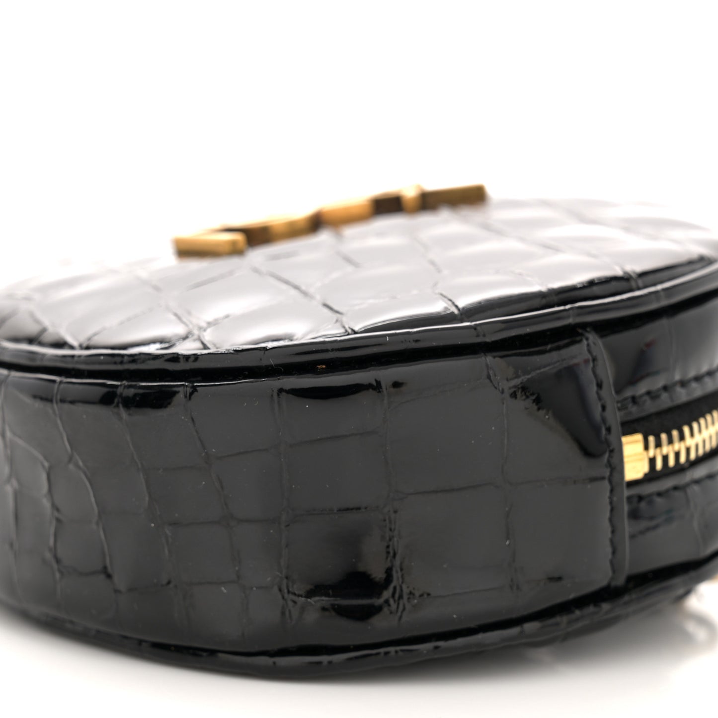 Patent Crocodile Embossed Round Belt Bag Black