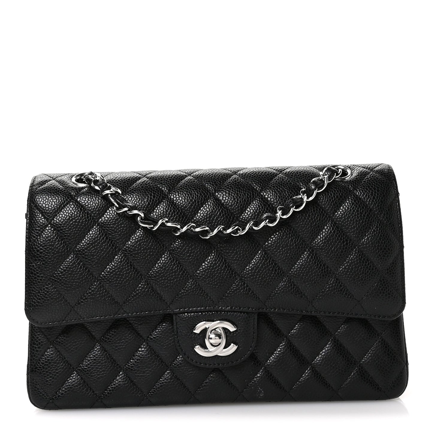 Caviar Quilted Medium Double Flap Black