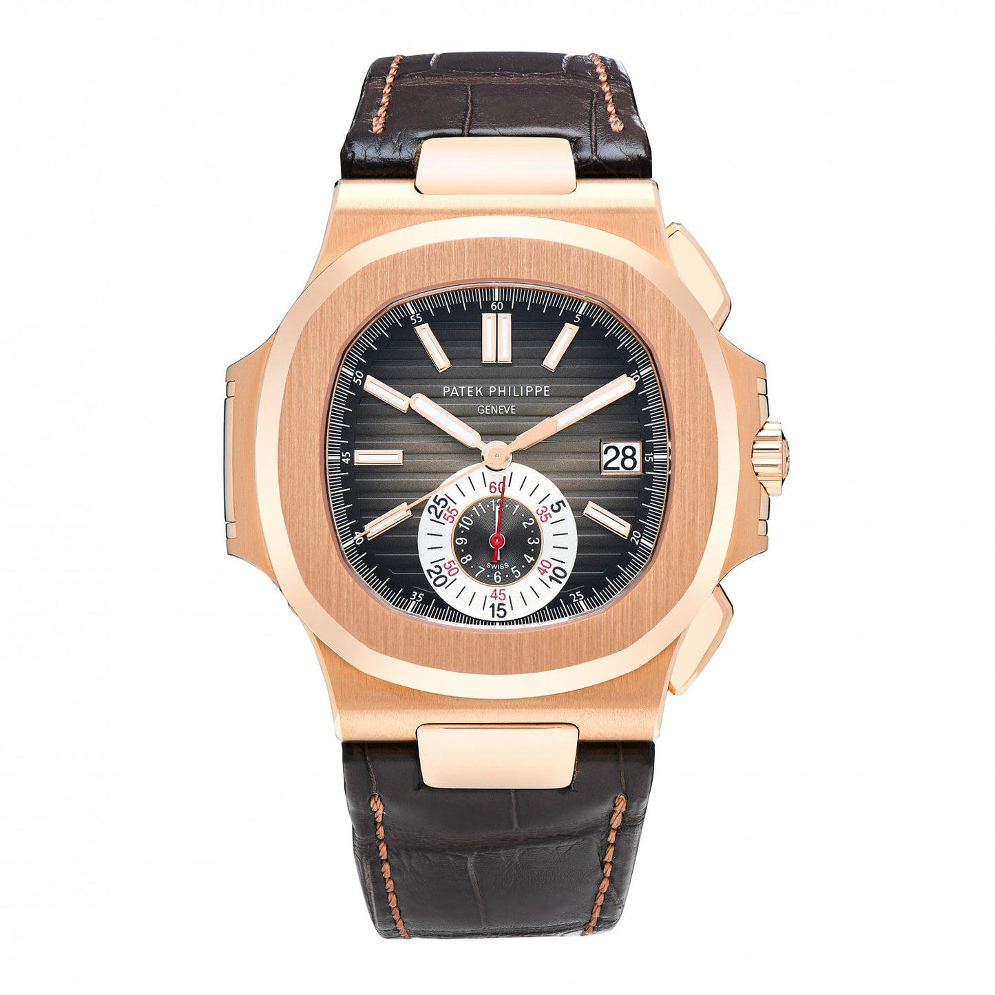 18K Rose Gold Alligator 40mm Nautilus Automatic Watch Brown 5980R-001
