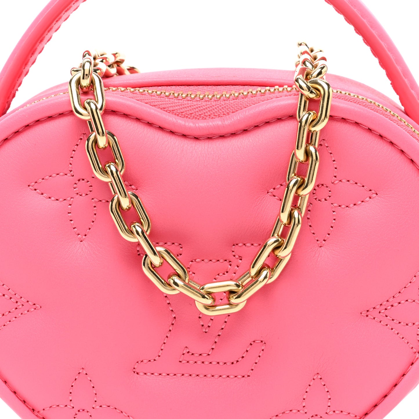Calfskin Embroidered Monogram Pop My Heart Bag Pouch Dragon Fruit Pink