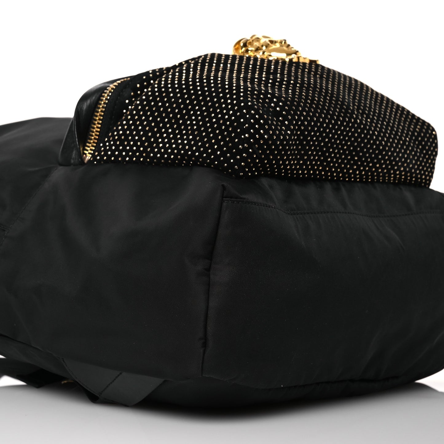 Nylon Goatskin Studded Palazzo Medusa Backpack Black