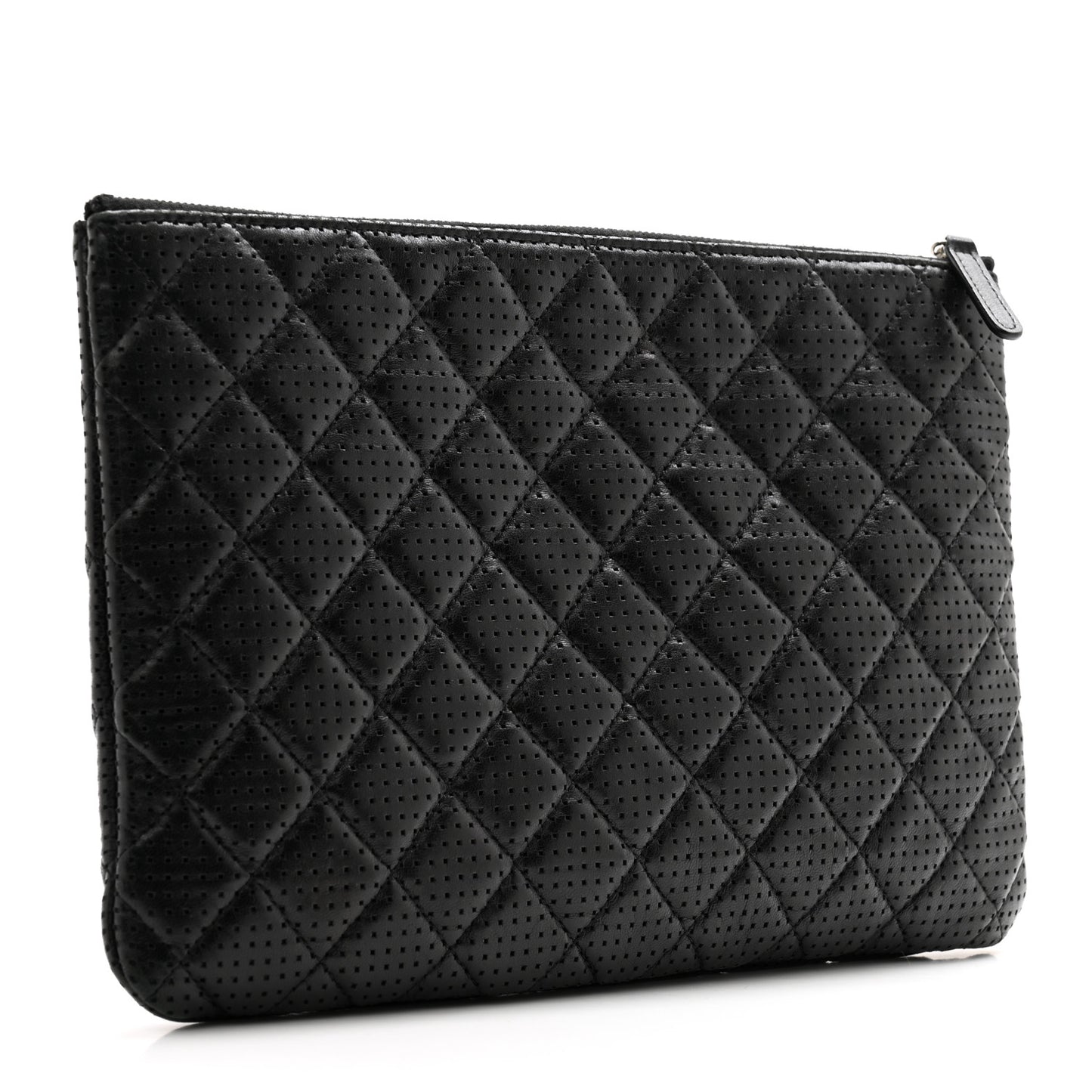 Perforated Lambskin Quilted Medium Cosmetic Case Black