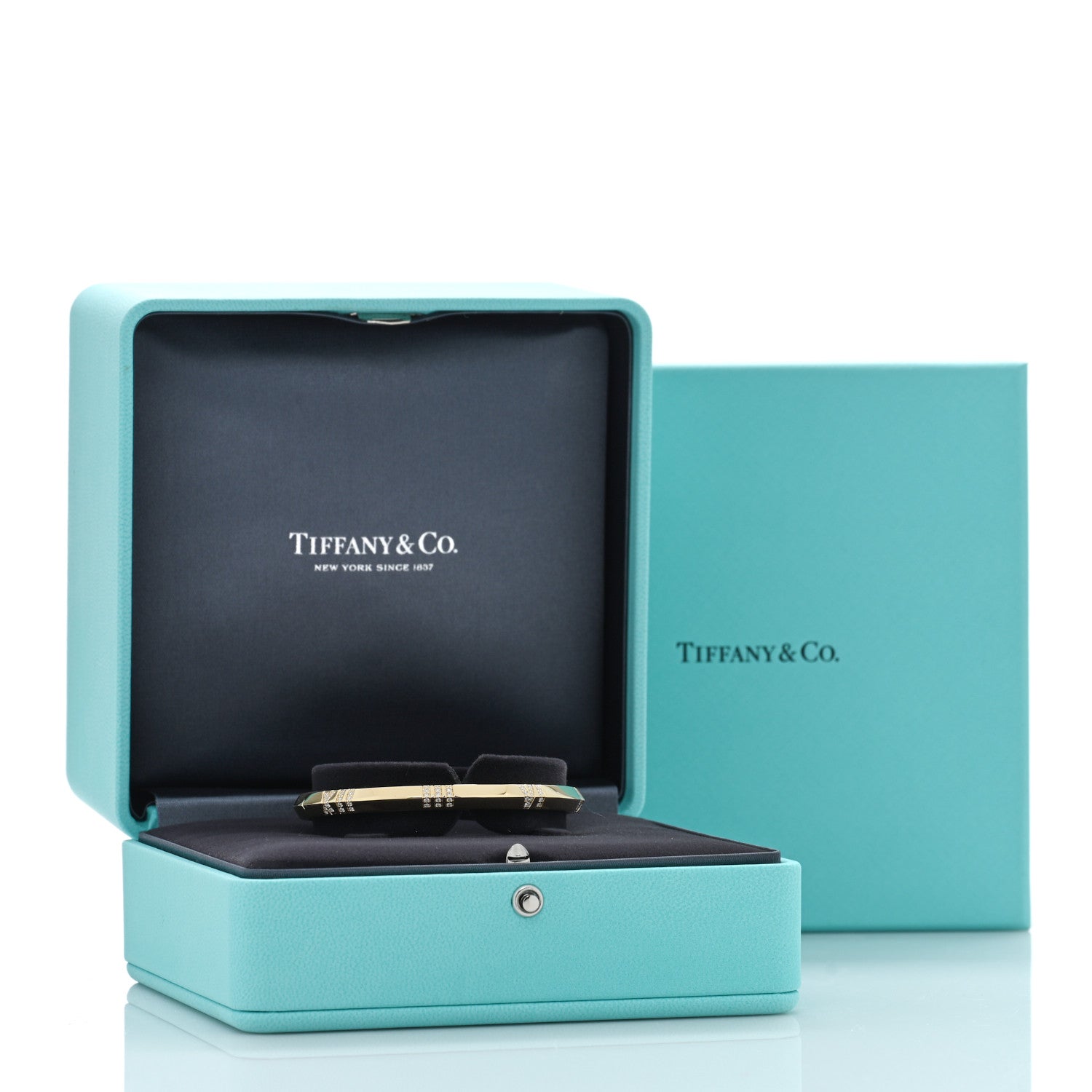 Tiffany 18K Yellow Gold Diamond Atlas Closed Narrow Hinged Bangle Bracelet 4 of 4