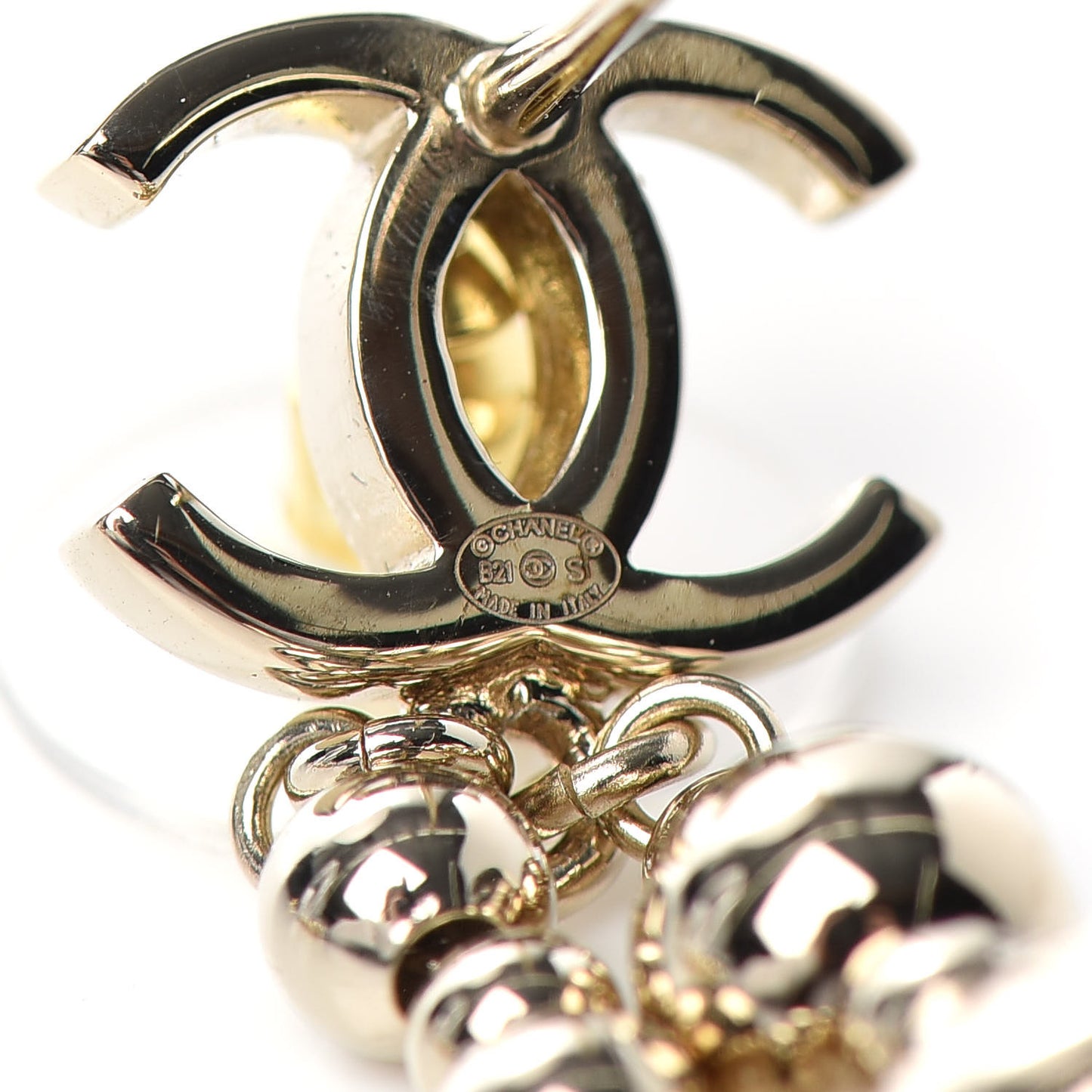 Metal CC Bead Drop Earrings Gold