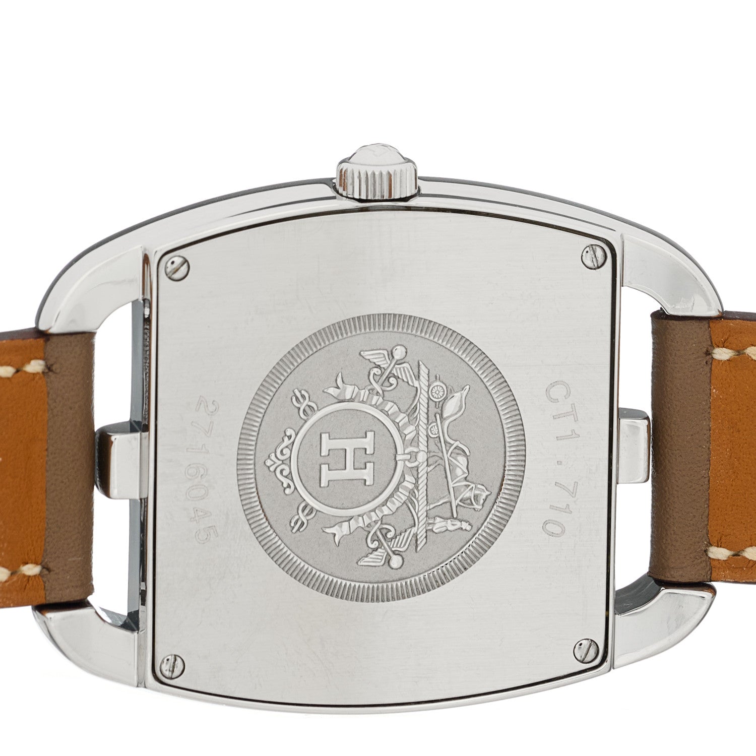 Hermes Stainless Steel Swift 33mm Cape Cod Tonneau Quartz Watch Etoupe 4 of 5