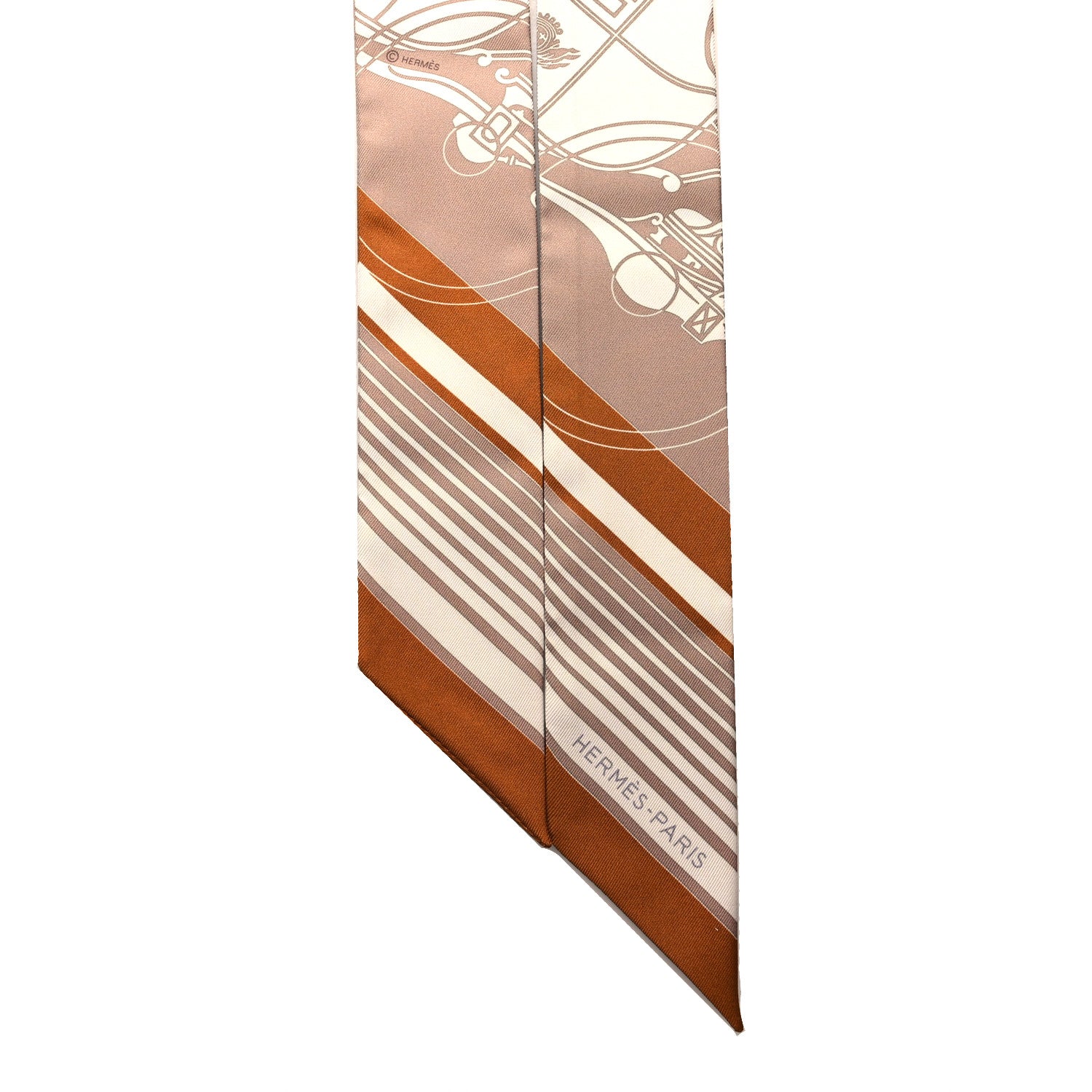 Hermes Silk Ex-Libris Twilly Beige White Caramel 2 of 4