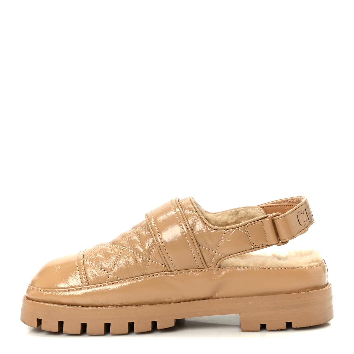 Chanel Crumpled Shiny Lambskin Shearling Quilted CC Slingback Mule
