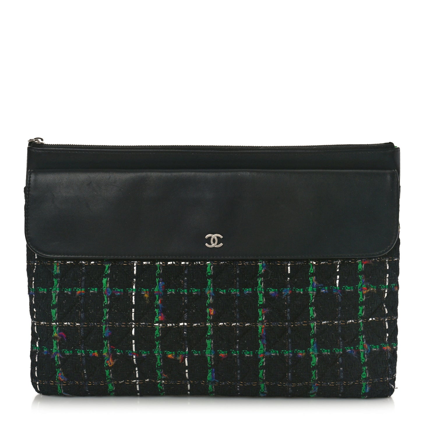 Lambskin Tweed Quilted Medium Flap Cosmetic Case Multicolor Black