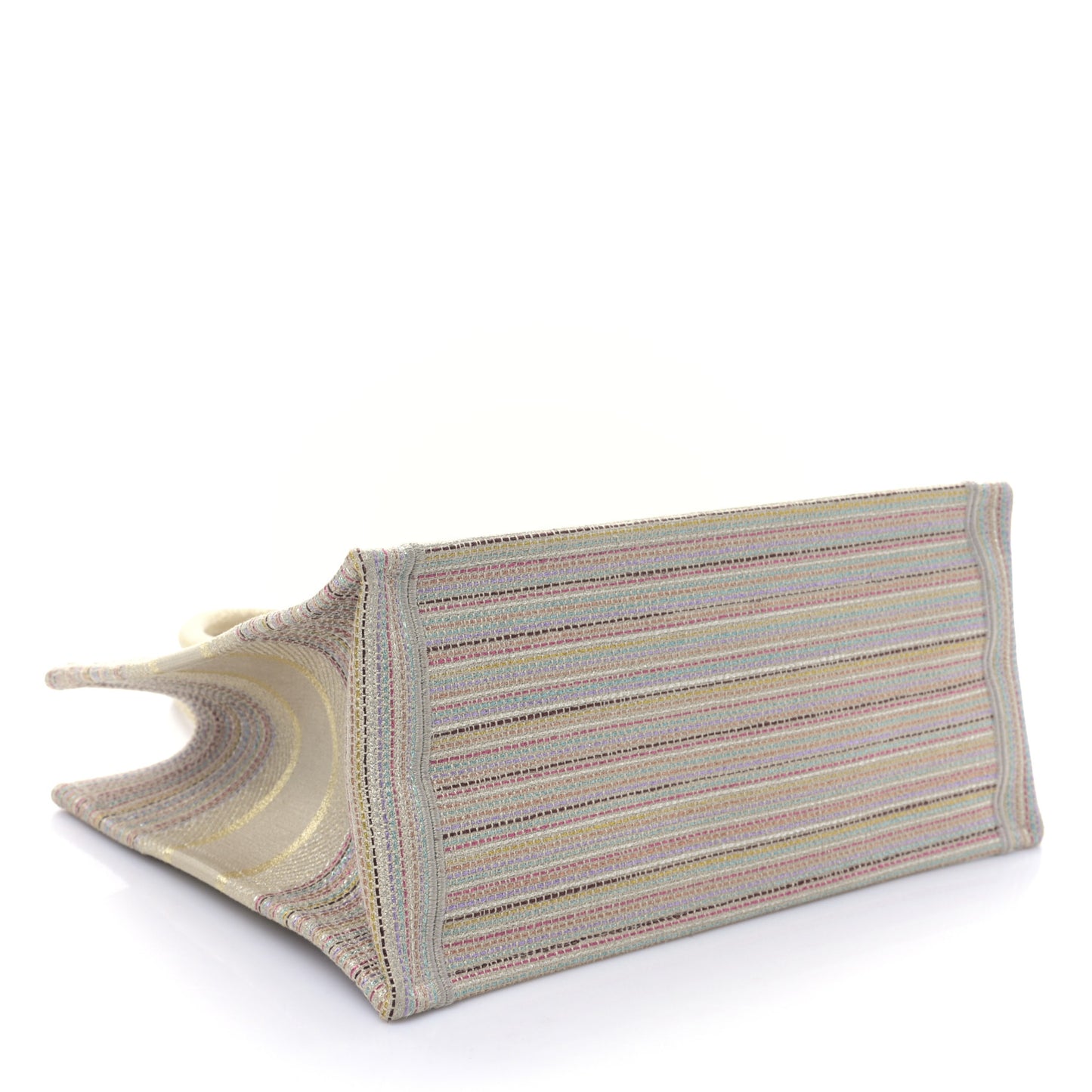 Canvas Embroidered Medium Stripes Book Tote Beige Multicolor