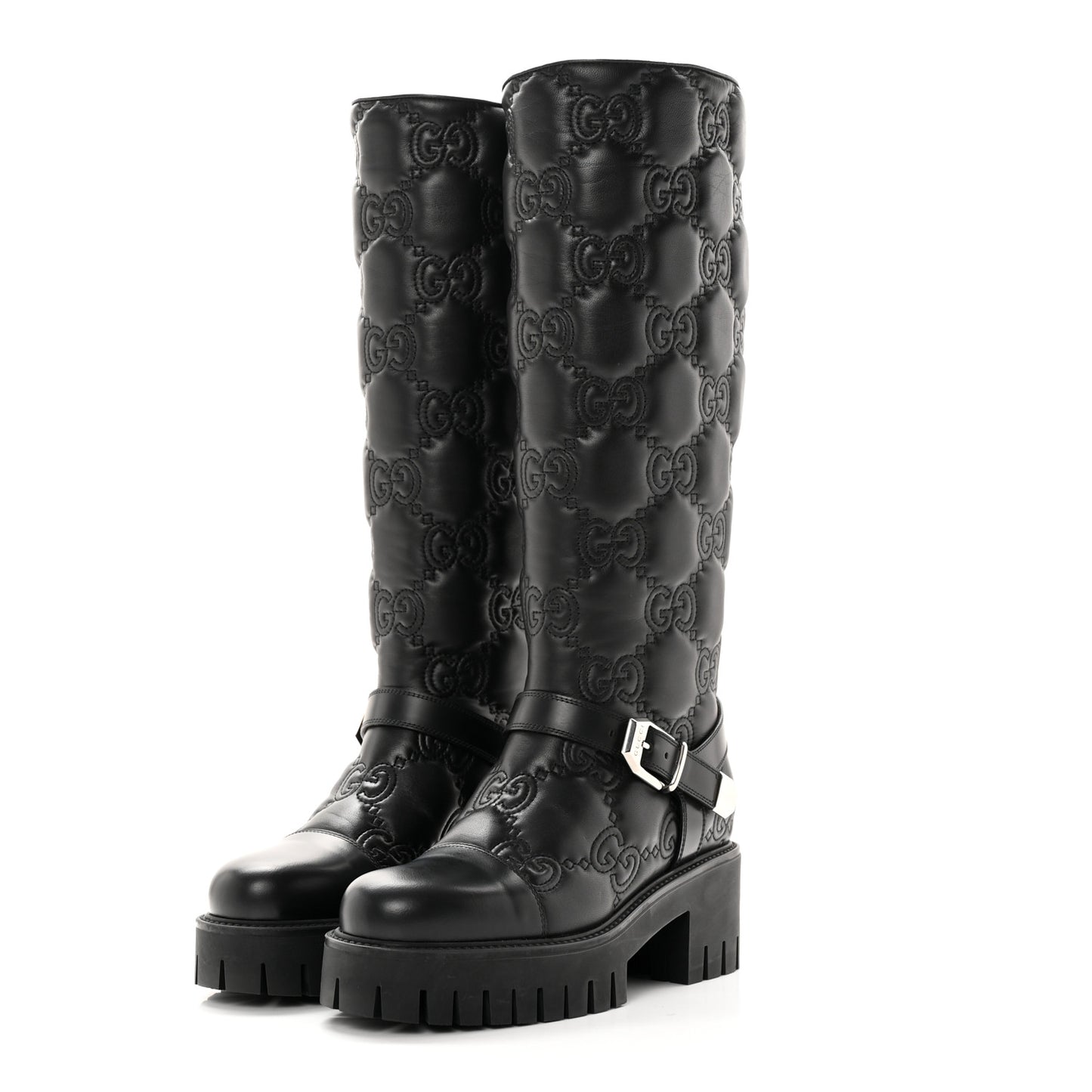 Cordovan Lux Nappa GG Matelasse 60mm Knee High Boots 37.5 Black